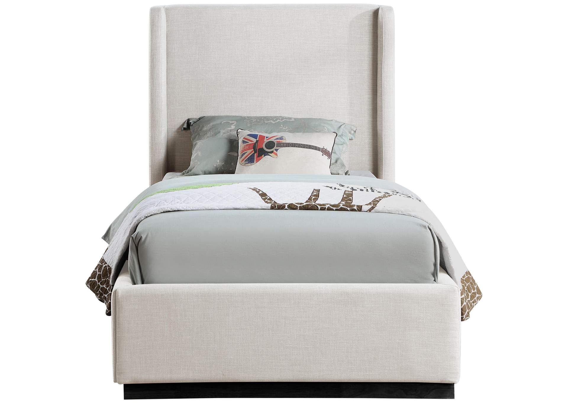 Flynn Beige Linen Textured Fabric Twin Bed,Meridian Furniture