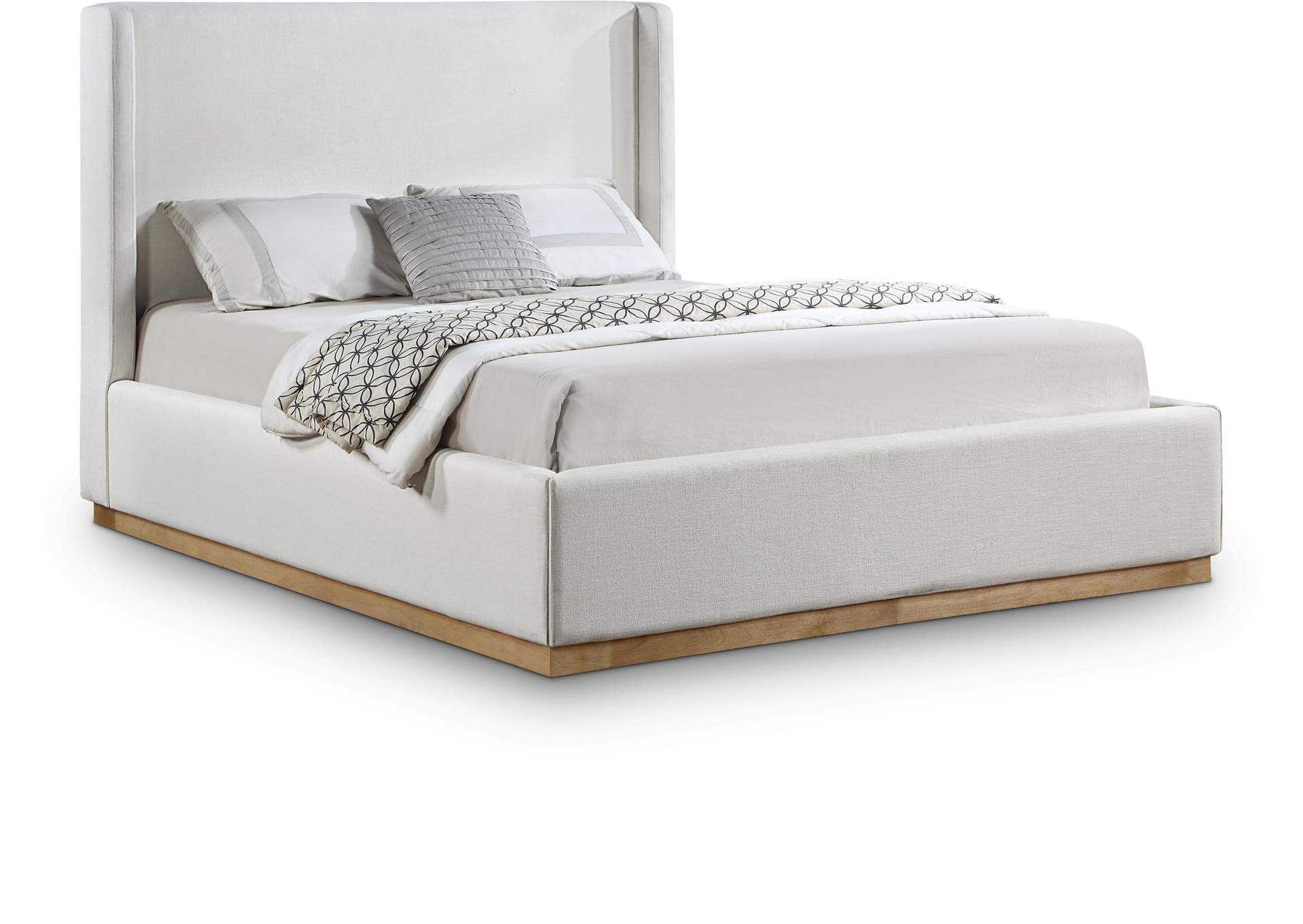 Flynn Cream Linen Textured Fabric Full Bed,Meridian Furniture