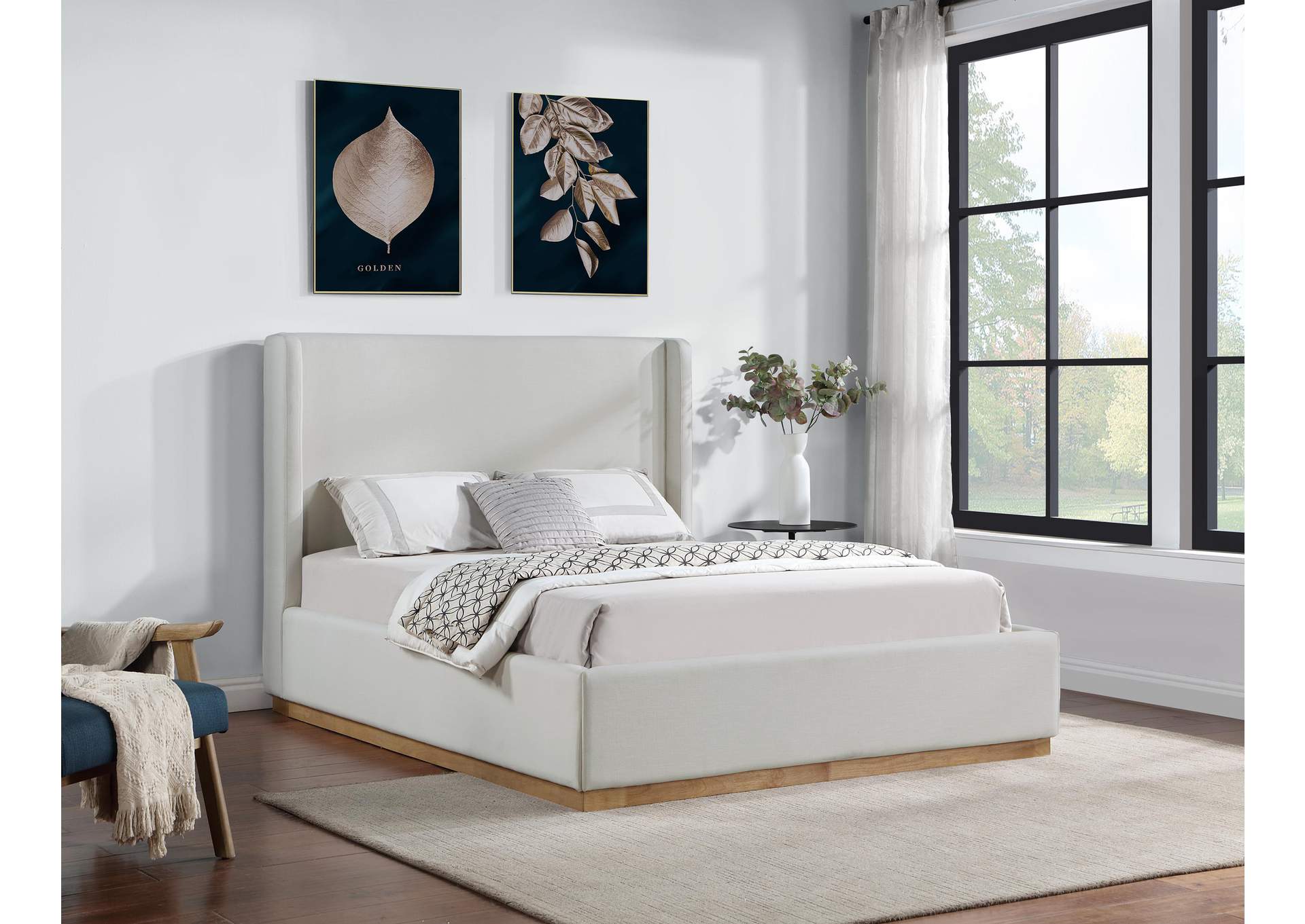 Flynn Cream Linen Textured Fabric Full Bed,Meridian Furniture