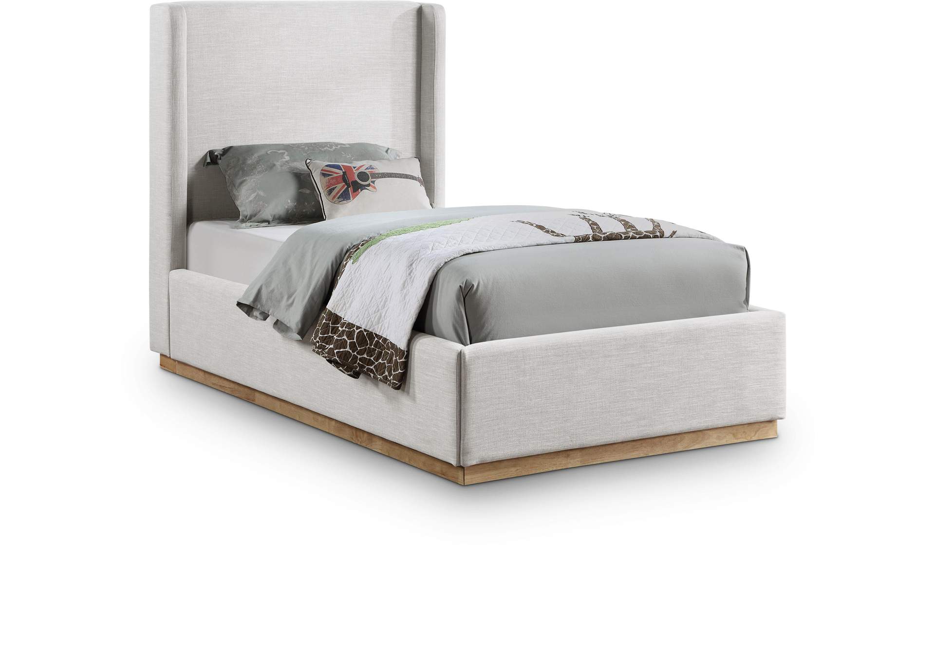 Flynn Cream Linen Textured Fabric Twin Bed,Meridian Furniture