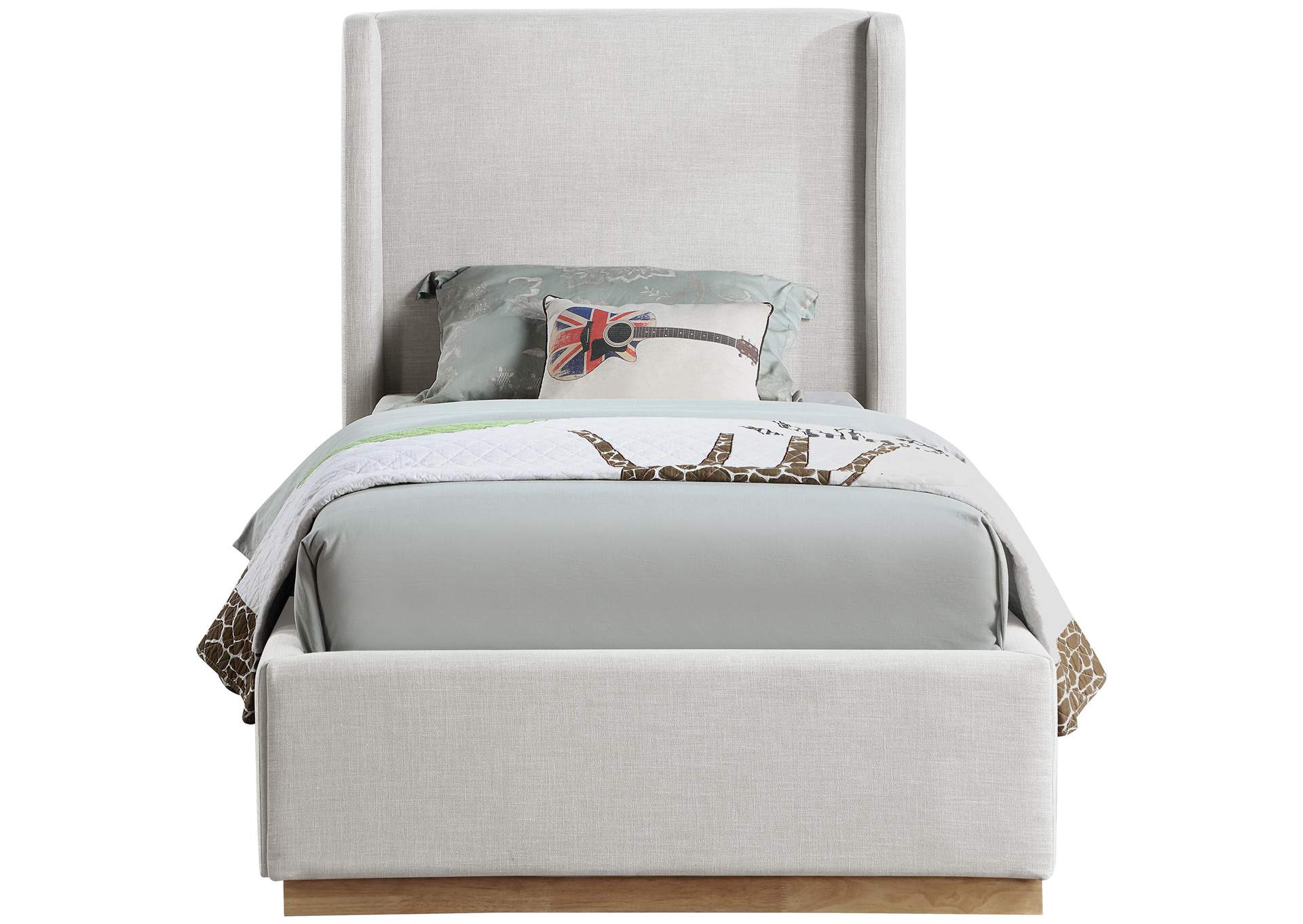 Flynn Cream Linen Textured Fabric Twin Bed,Meridian Furniture