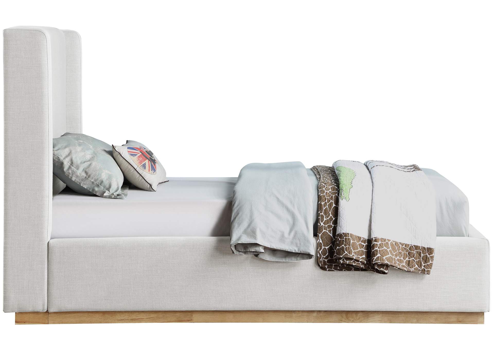 Flynn Cream Linen Textured Fabric Twin Bed,Meridian Furniture
