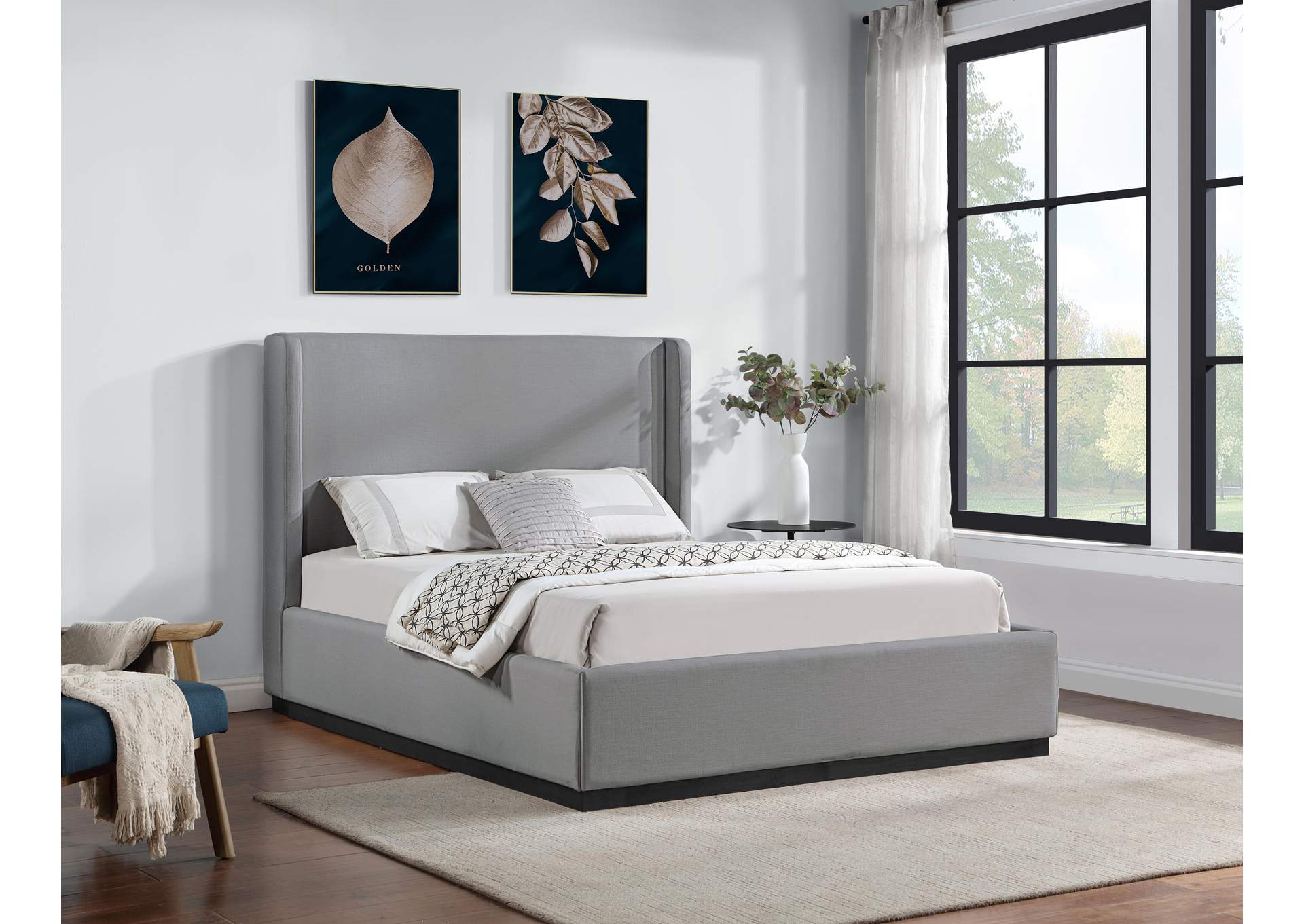 Flynn Grey Linen Textured Fabric Full Bed,Meridian Furniture