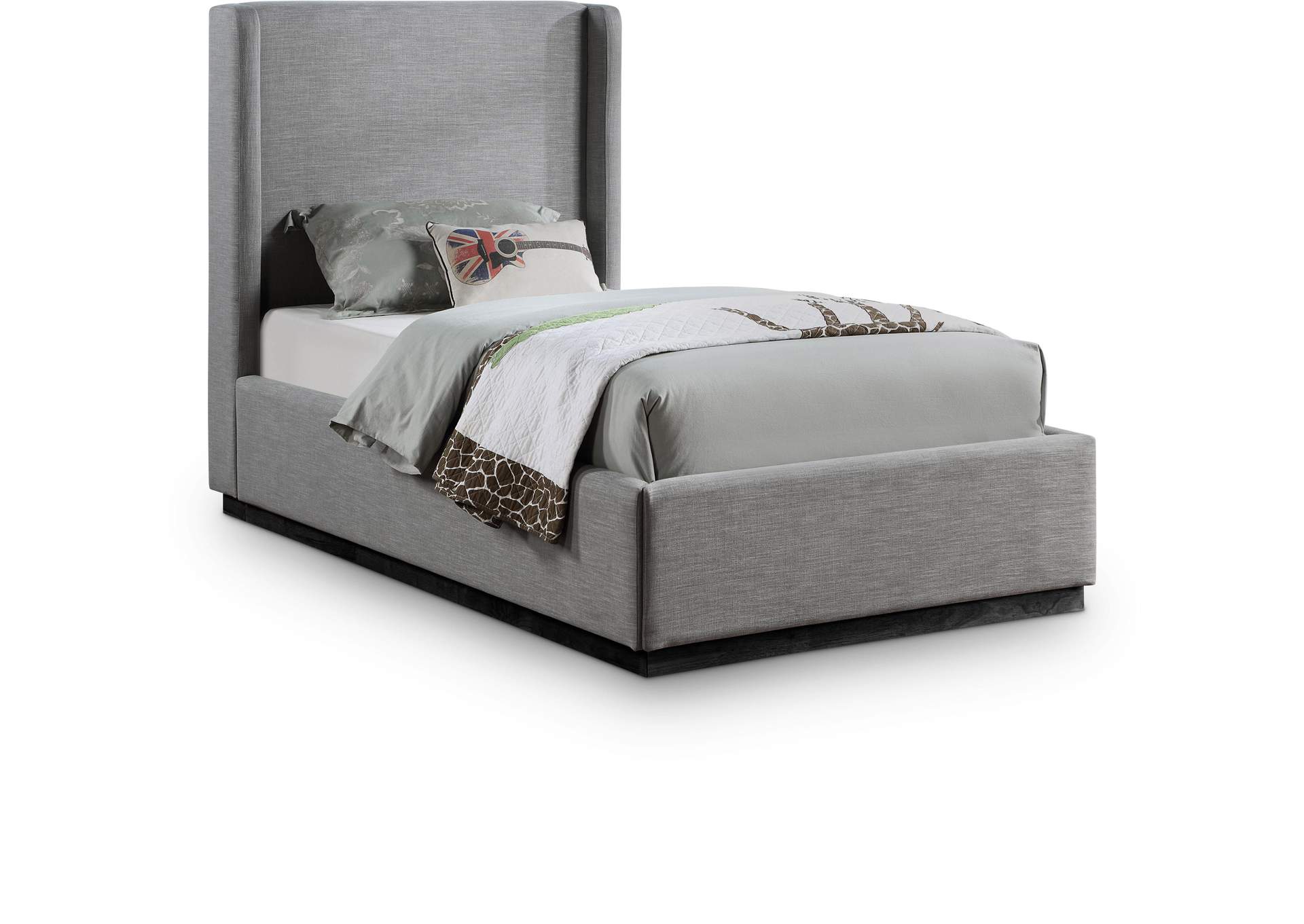 Flynn Grey Linen Textured Fabric Twin Bed,Meridian Furniture