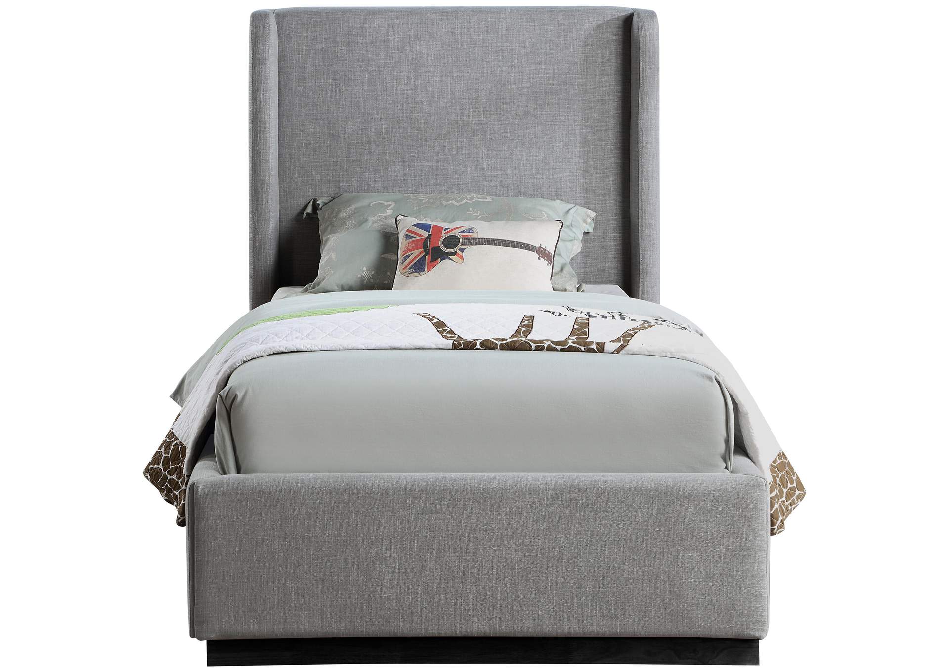 Flynn Grey Linen Textured Fabric Twin Bed,Meridian Furniture