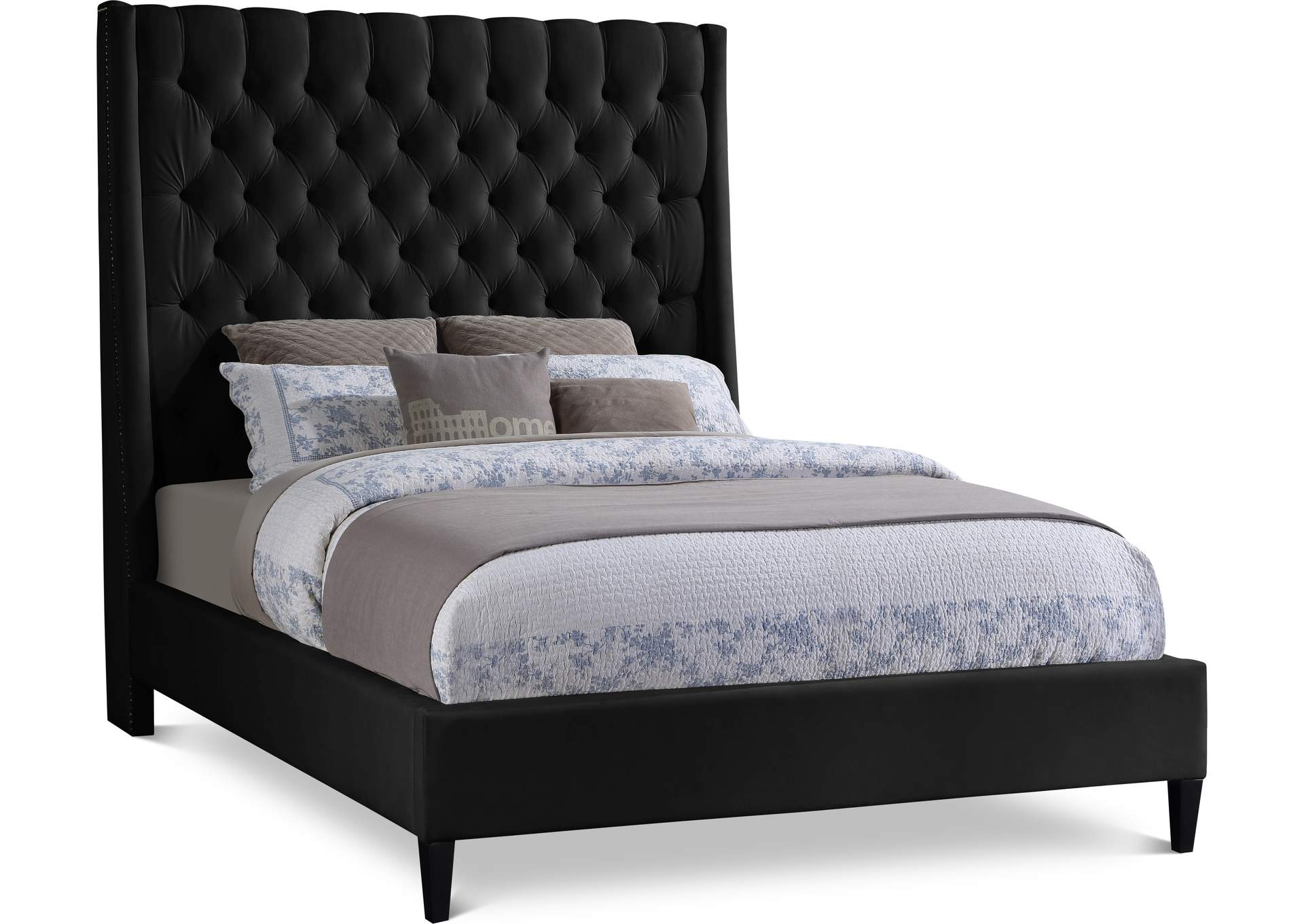 Fritz Black Velvet Full Bed,Meridian Furniture