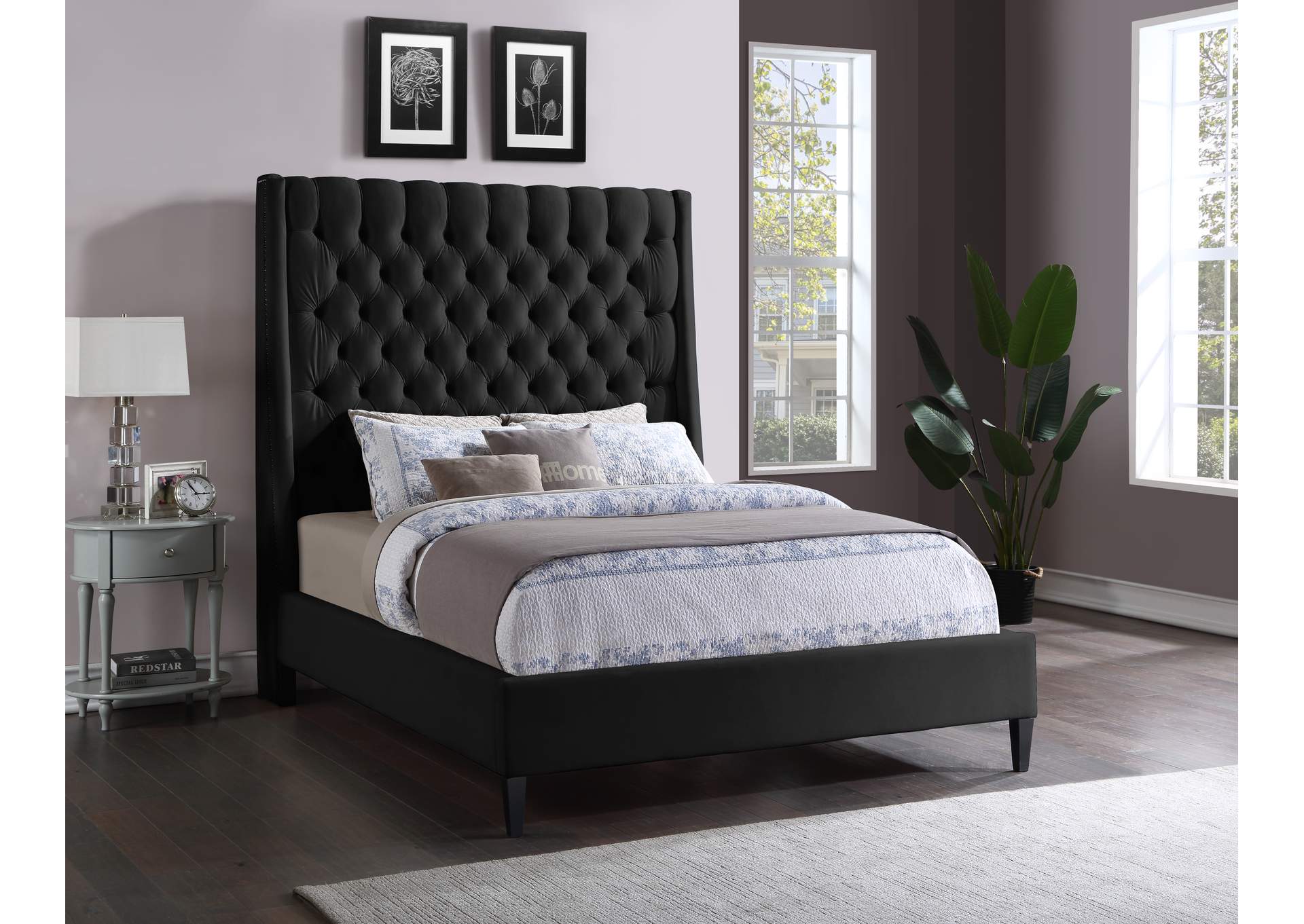 Fritz Black Velvet Full Bed,Meridian Furniture