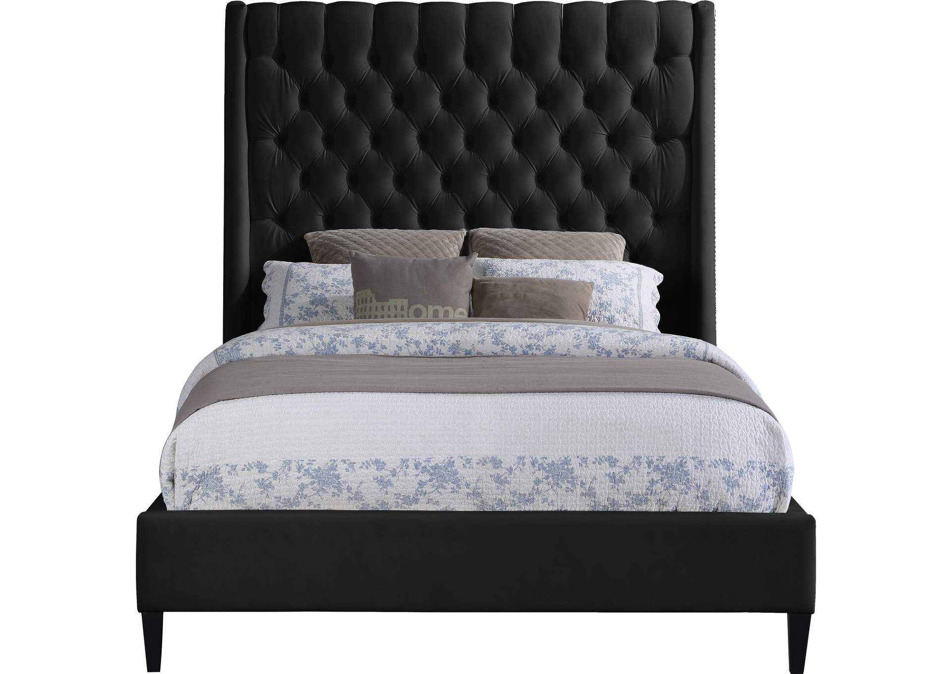 Fritz Black Velvet Full Bed,Meridian Furniture