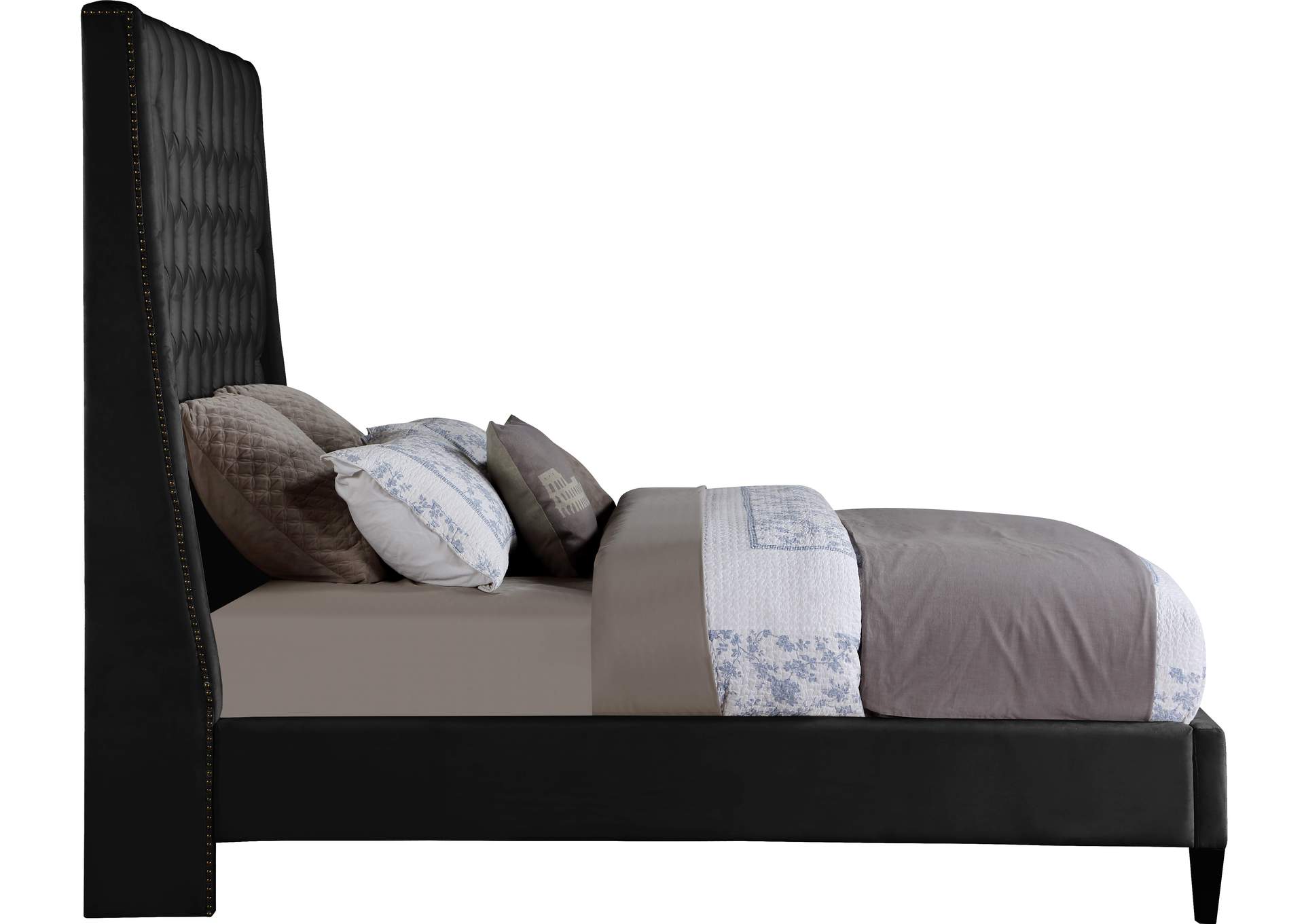 Fritz Black Velvet Full Bed,Meridian Furniture