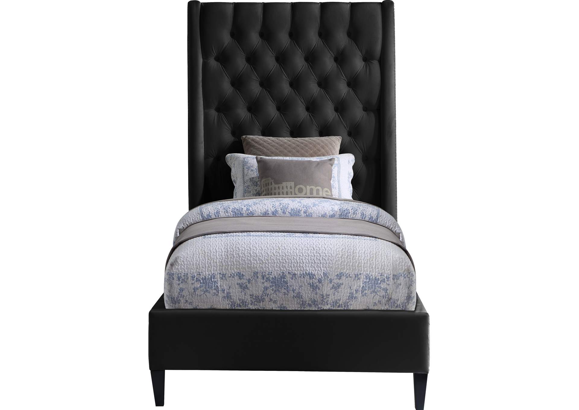 Fritz Black Velvet Twin Bed,Meridian Furniture