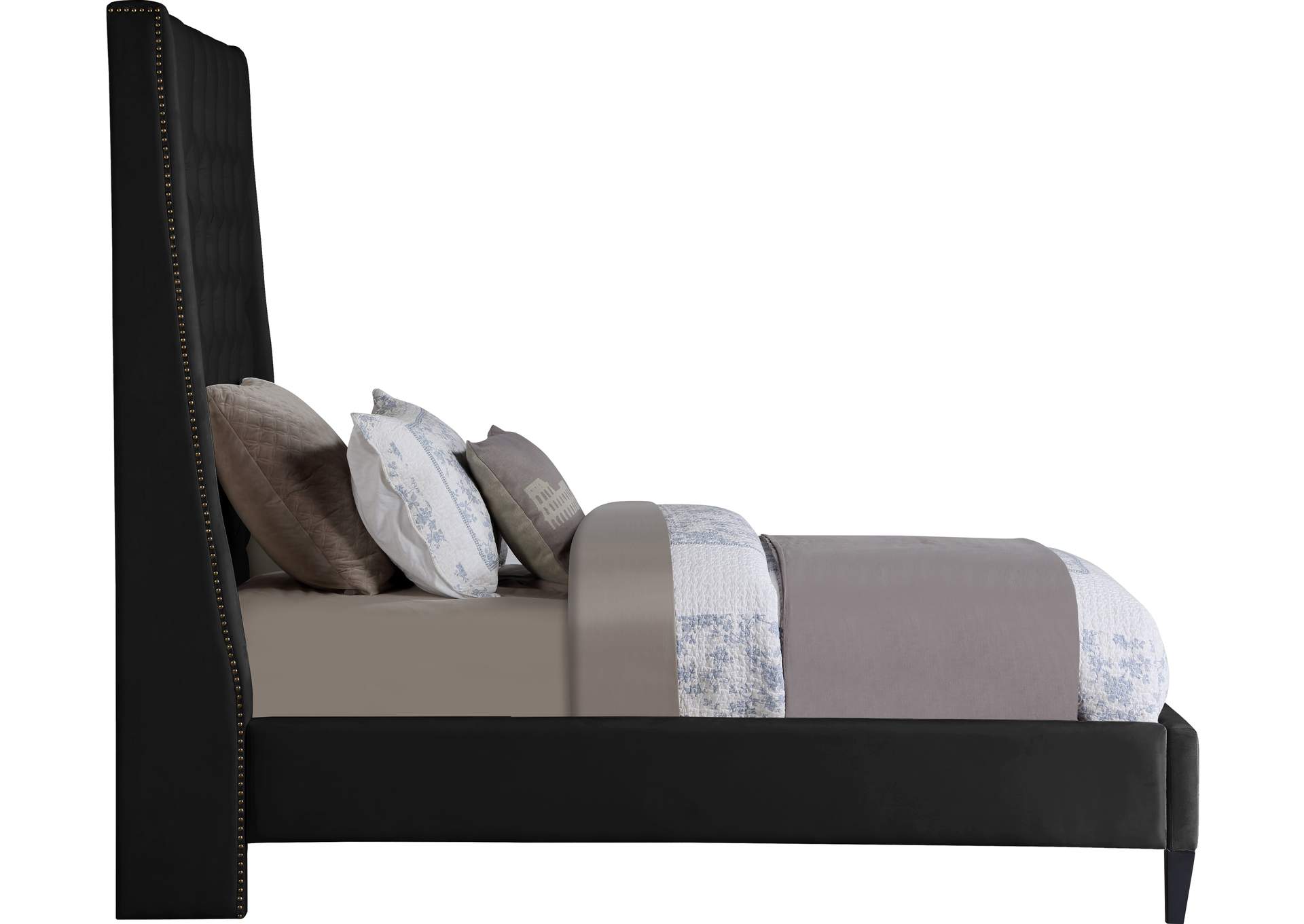 Fritz Black Velvet Twin Bed,Meridian Furniture