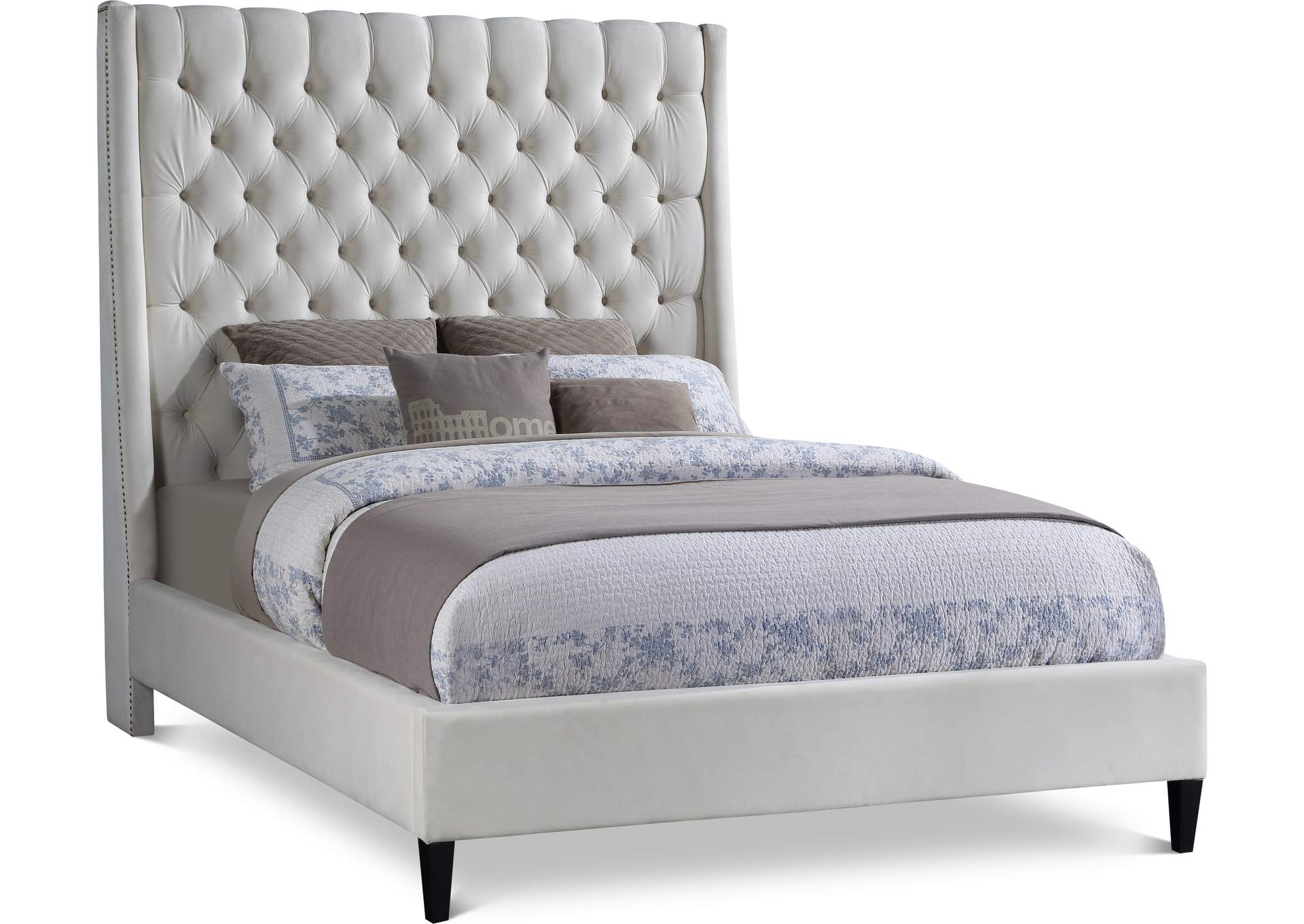 Fritz Cream Velvet King Bed,Meridian Furniture