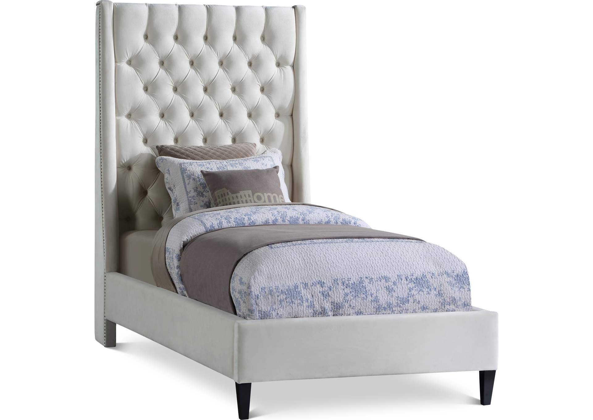 Fritz Cream Velvet Twin Bed,Meridian Furniture