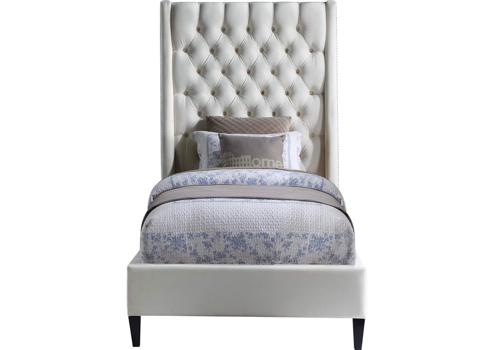 Fritz Cream Velvet Twin Bed,Meridian Furniture