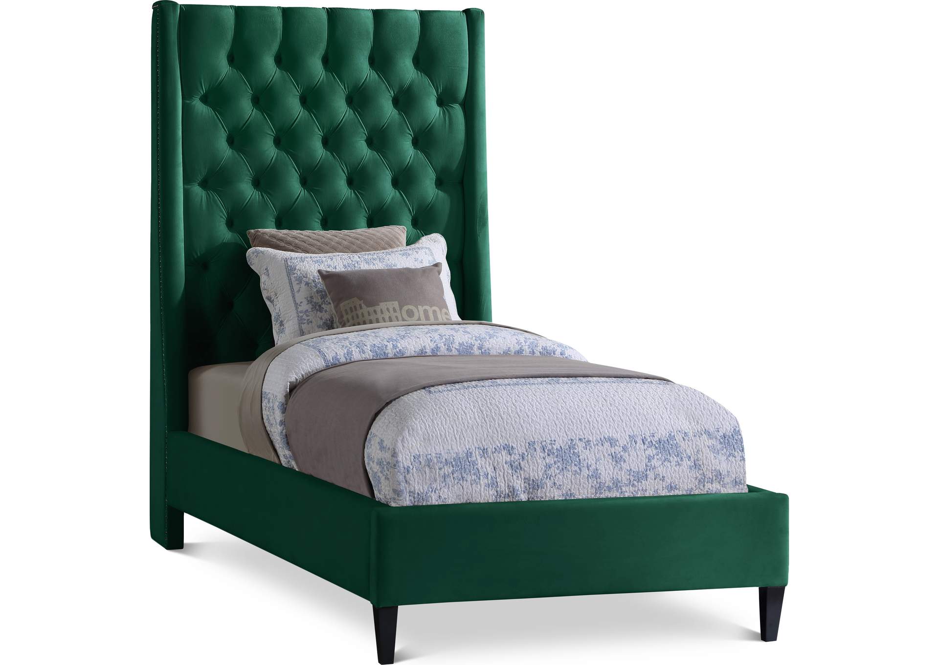 Fritz Green Velvet Twin Bed,Meridian Furniture