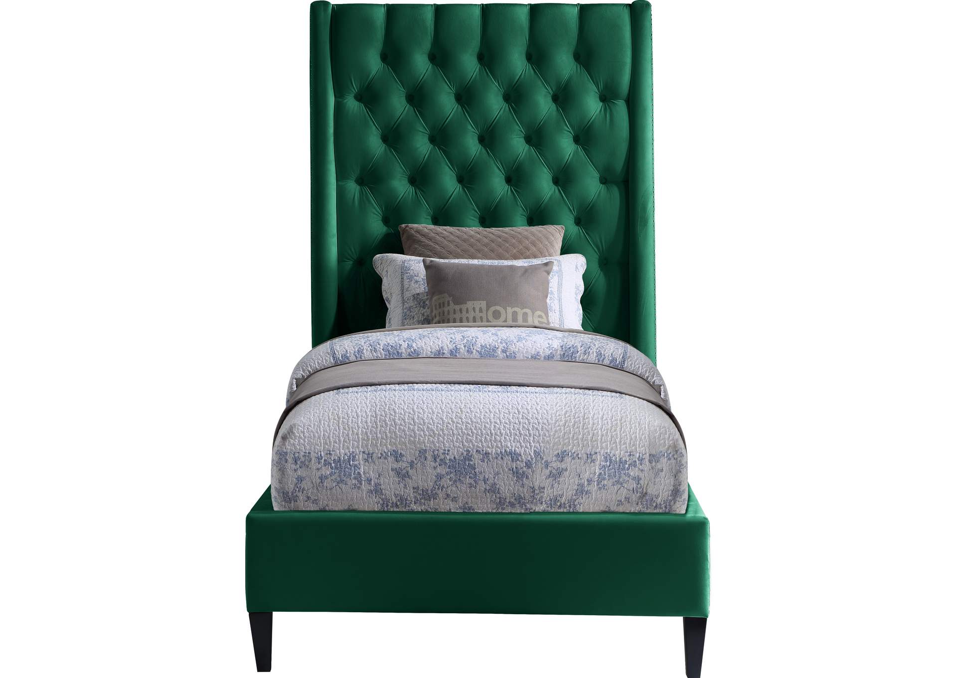 Fritz Green Velvet Twin Bed,Meridian Furniture