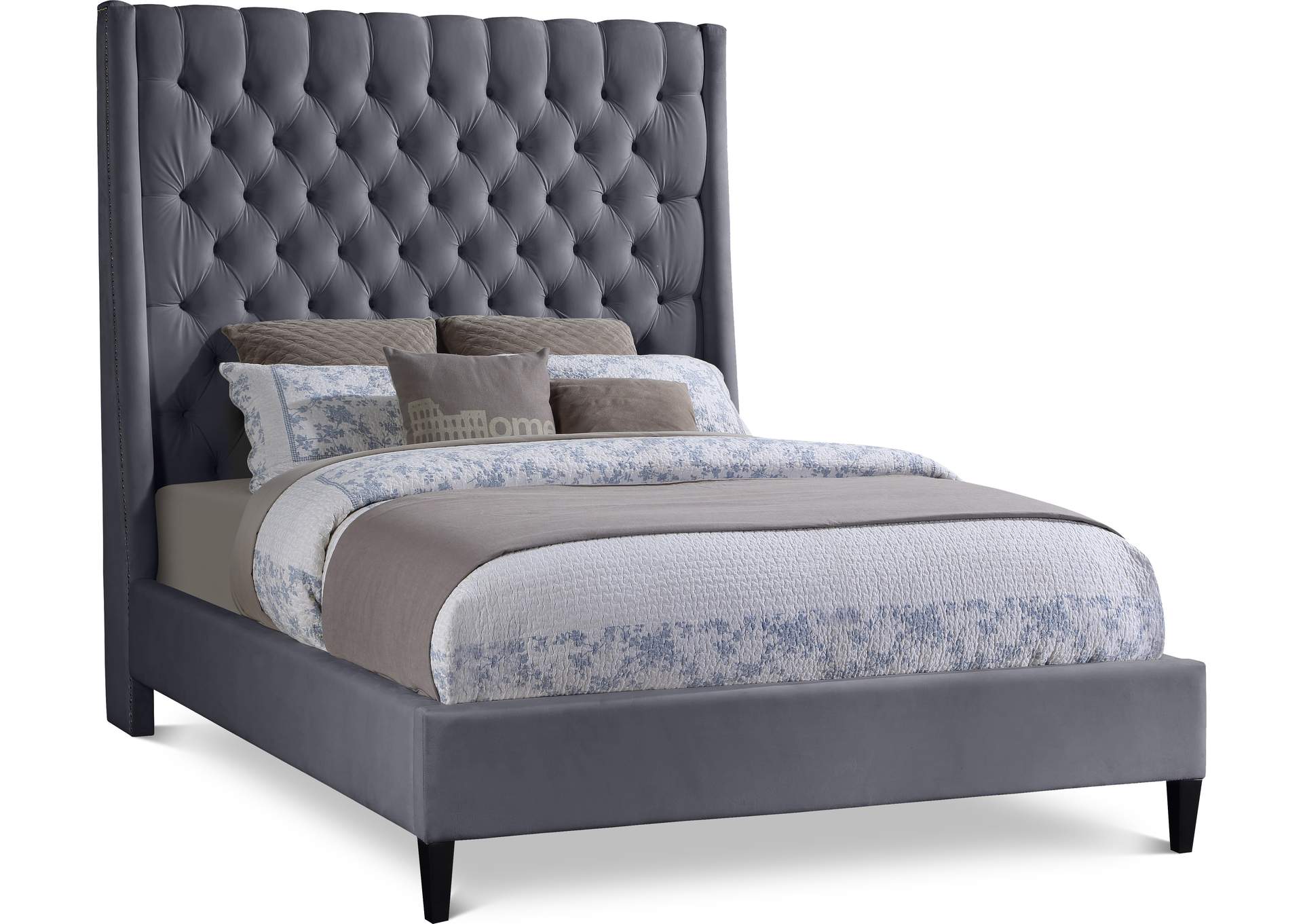 Fritz Grey Velvet Full Bed,Meridian Furniture