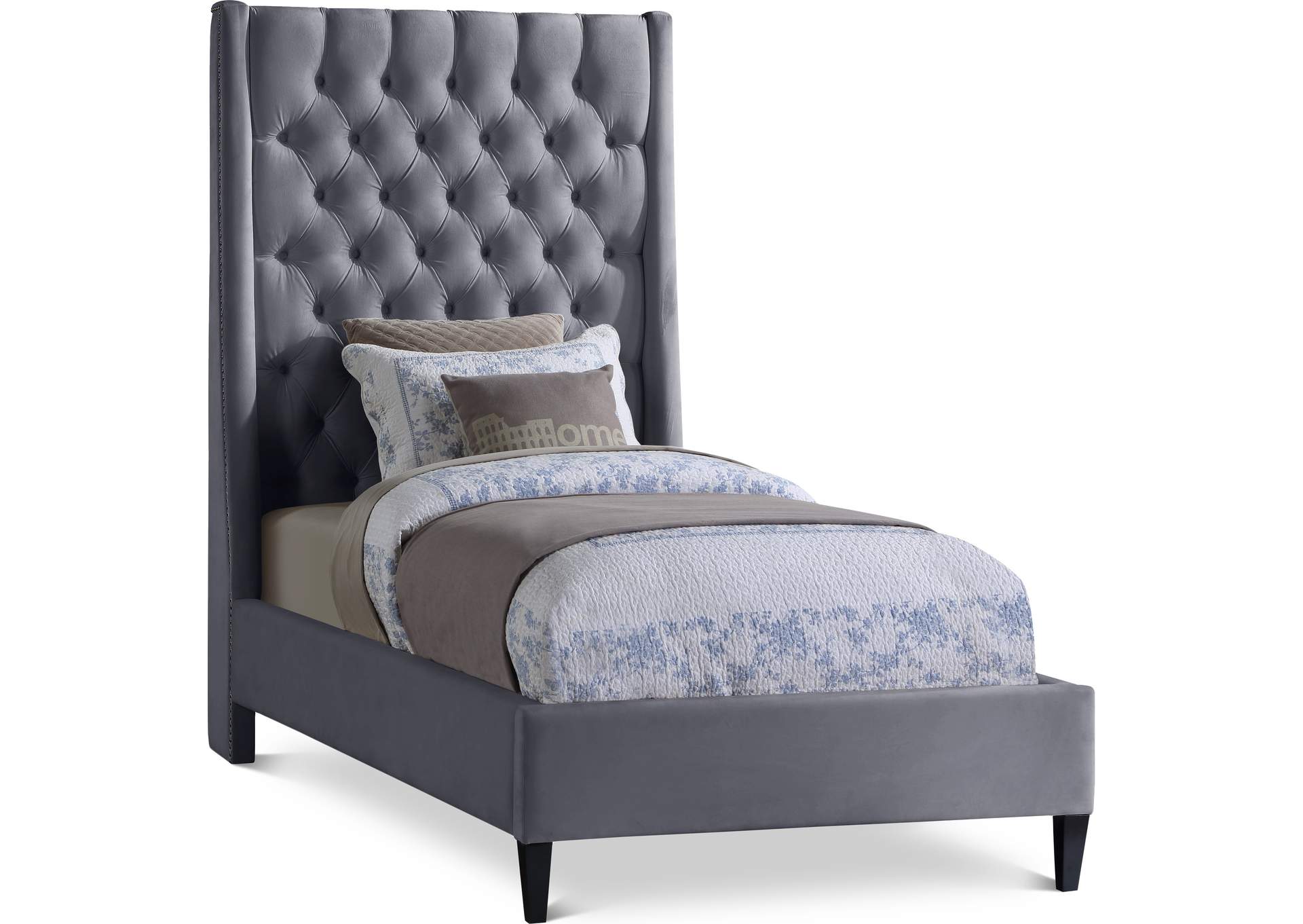 Fritz Grey Velvet Twin Bed,Meridian Furniture