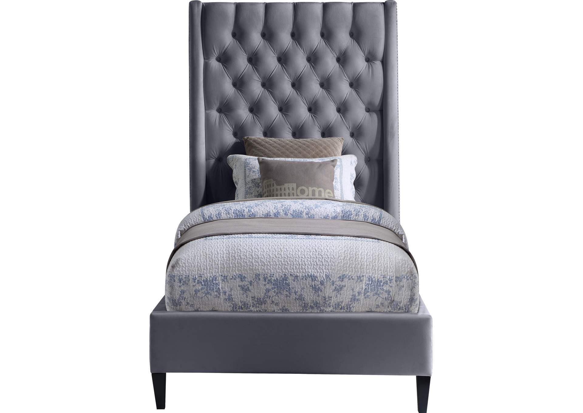 Fritz Grey Velvet Twin Bed,Meridian Furniture