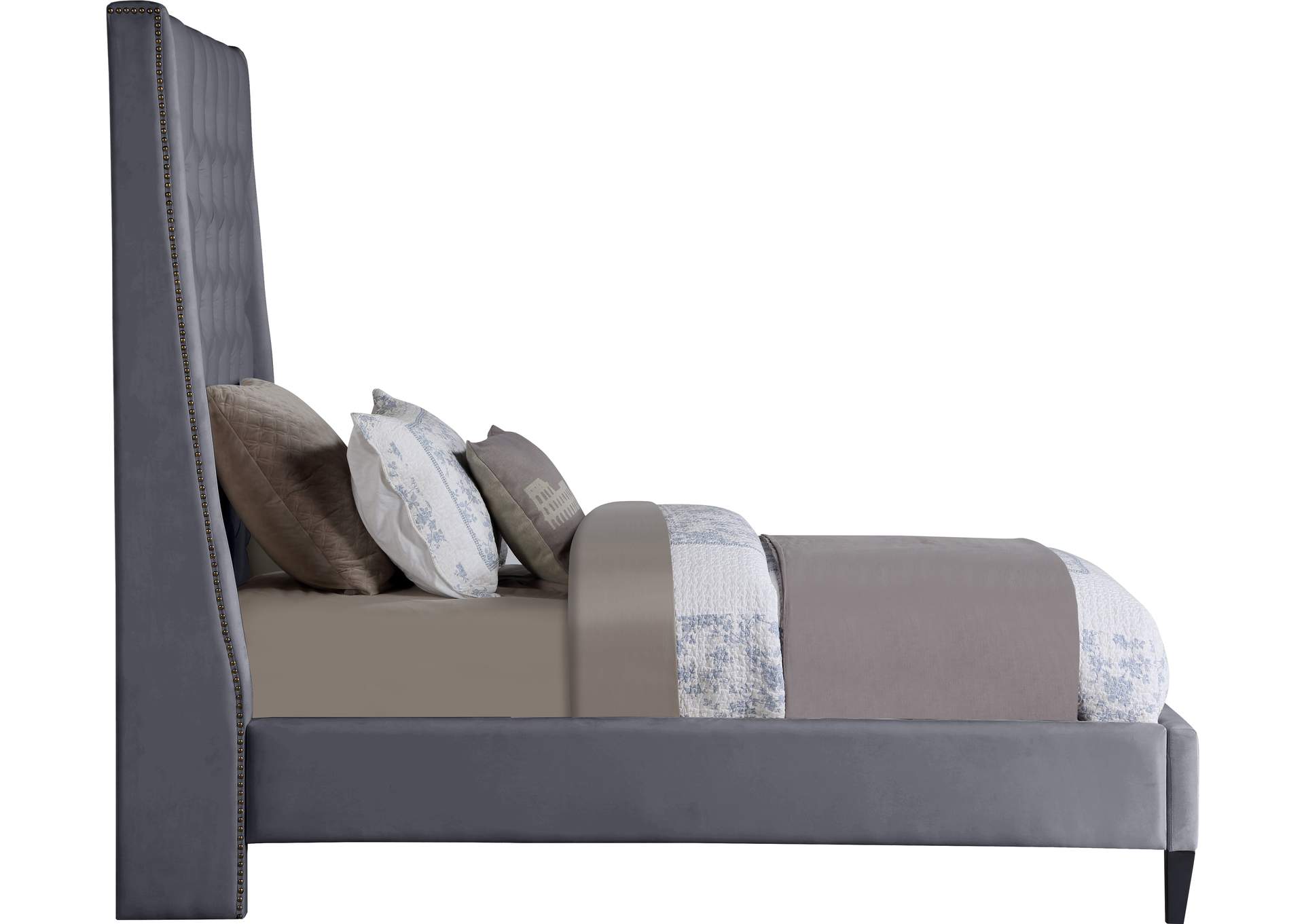 Fritz Grey Velvet Twin Bed,Meridian Furniture