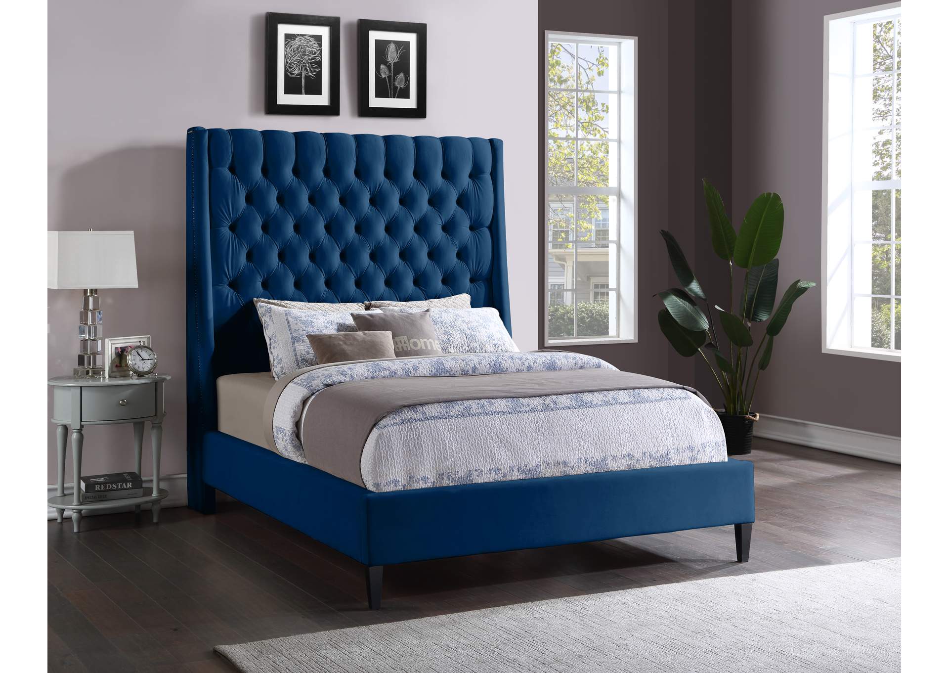 Fritz Navy Velvet King Bed,Meridian Furniture