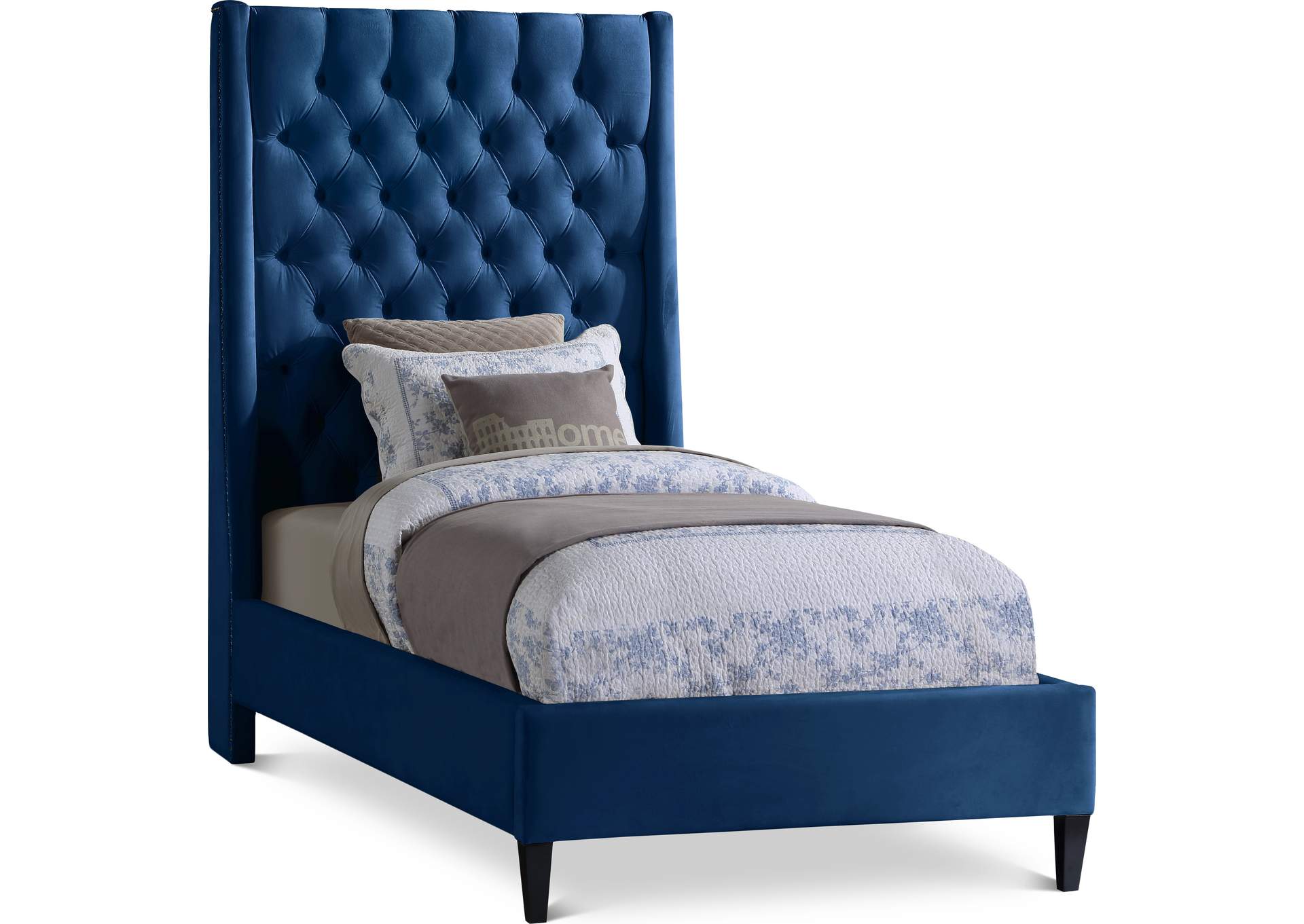 Fritz Navy Velvet Twin Bed,Meridian Furniture