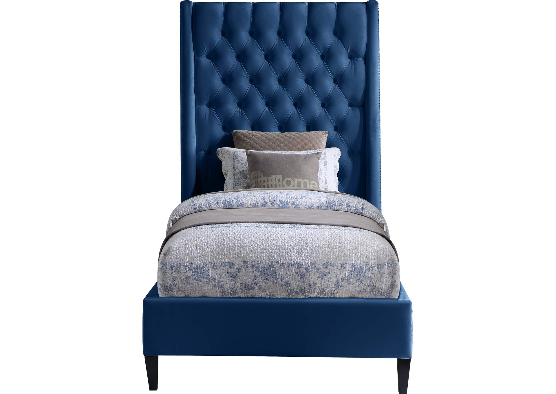 Fritz Navy Velvet Twin Bed,Meridian Furniture