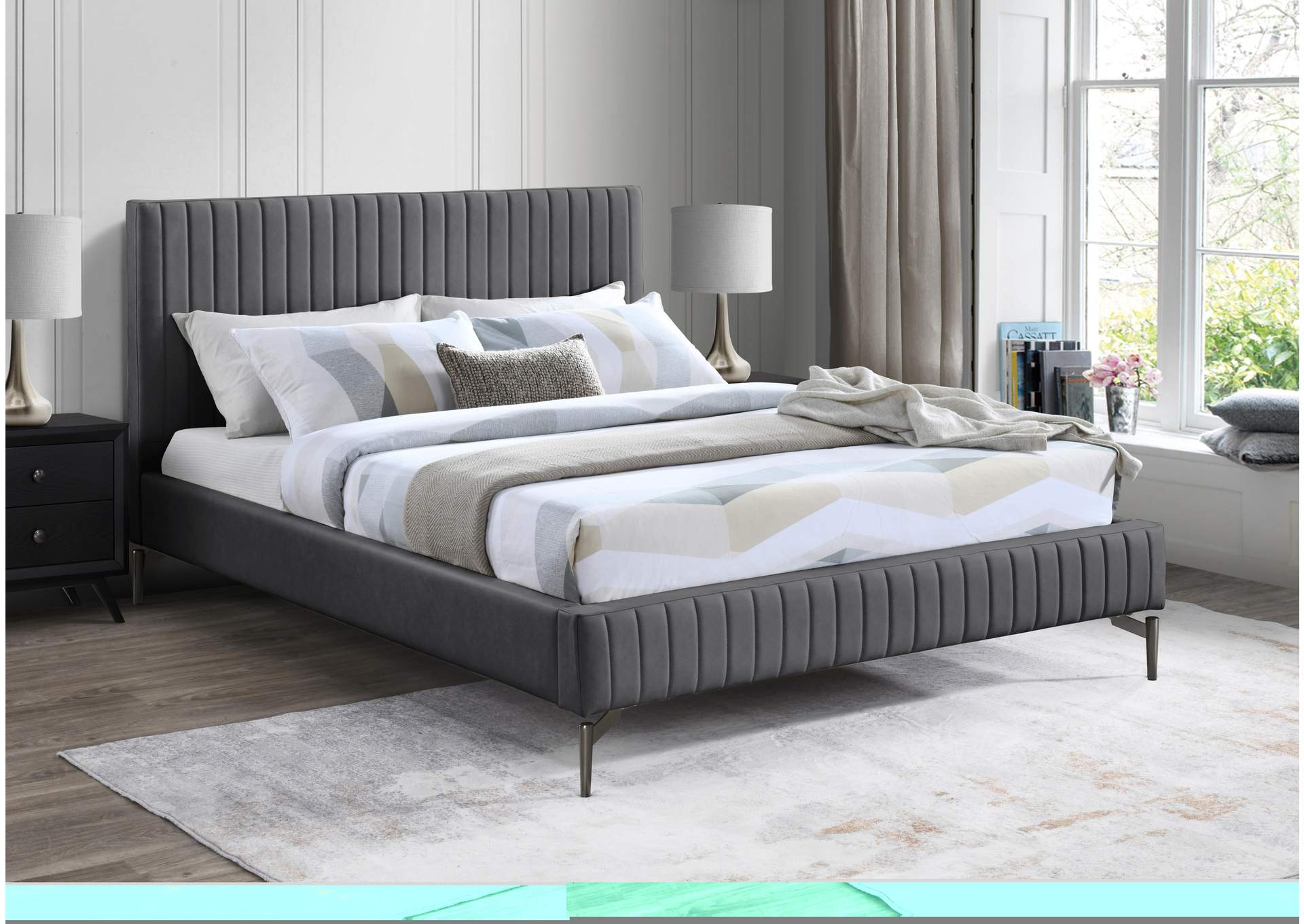 Gallo Dark Grey Faux Leather Full Bed,Meridian Furniture