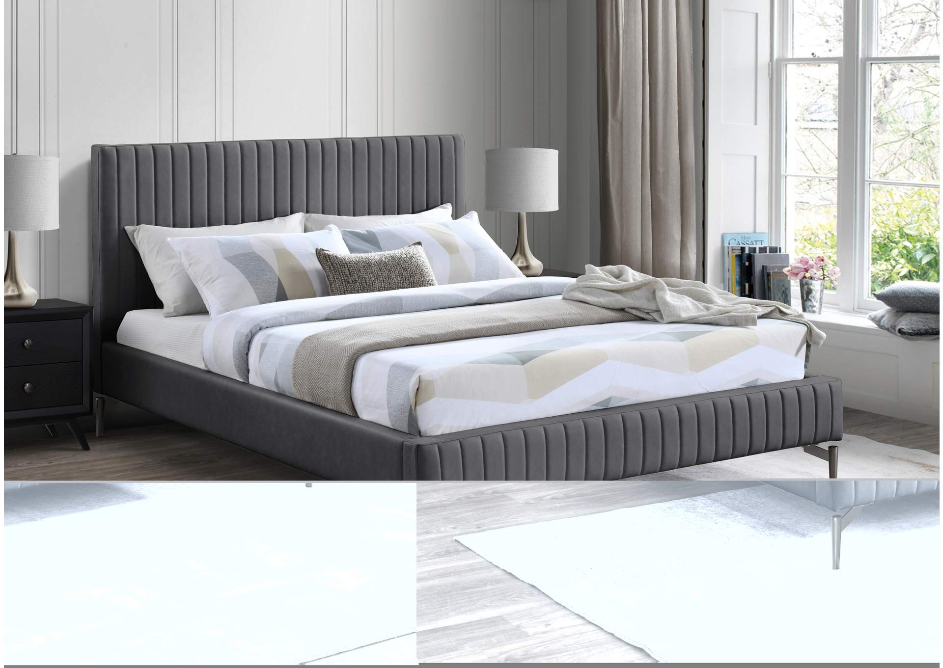 Gallo Dark Grey Faux Leather King Bed,Meridian Furniture