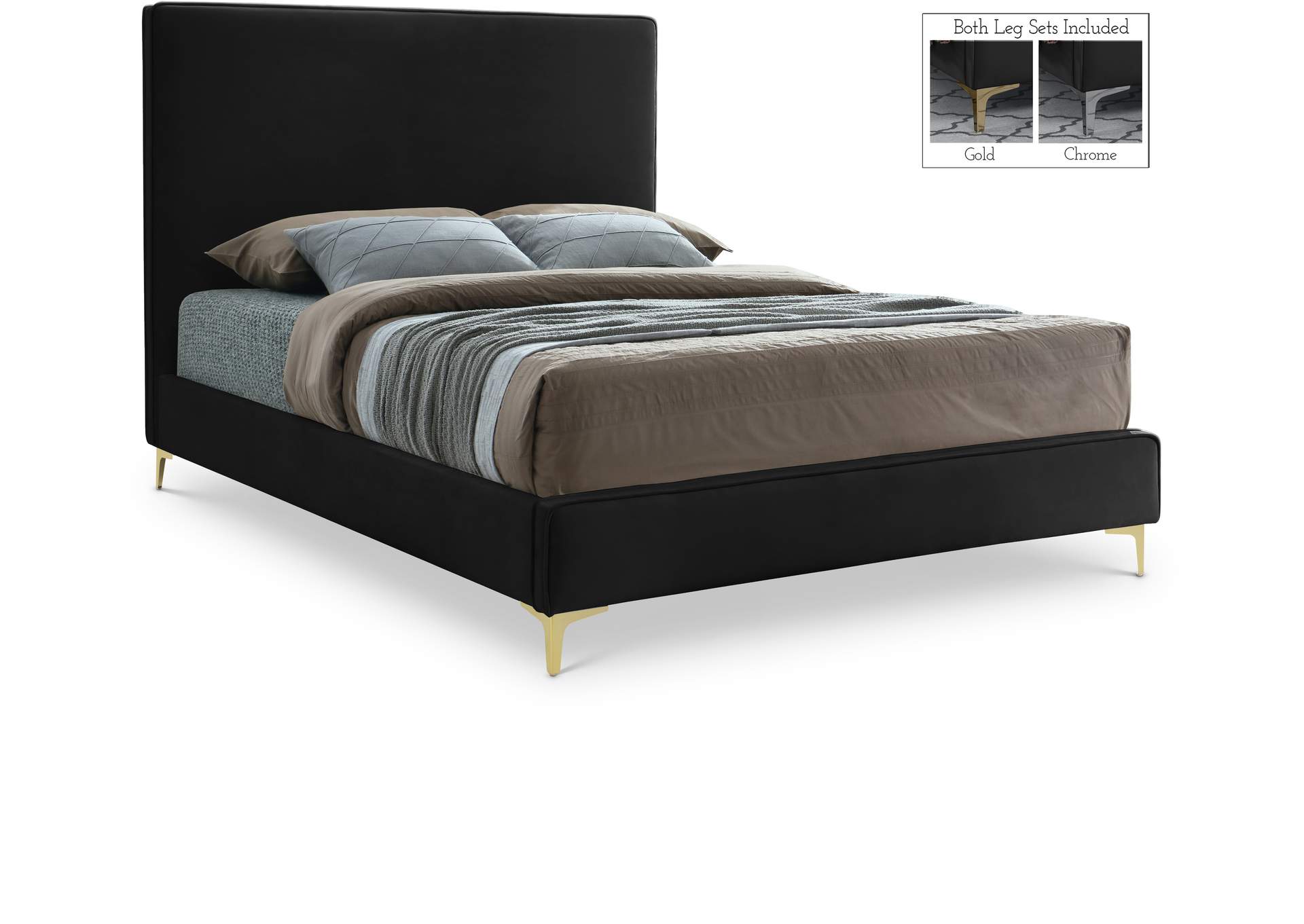 Geri Black Velvet Full Bed,Meridian Furniture