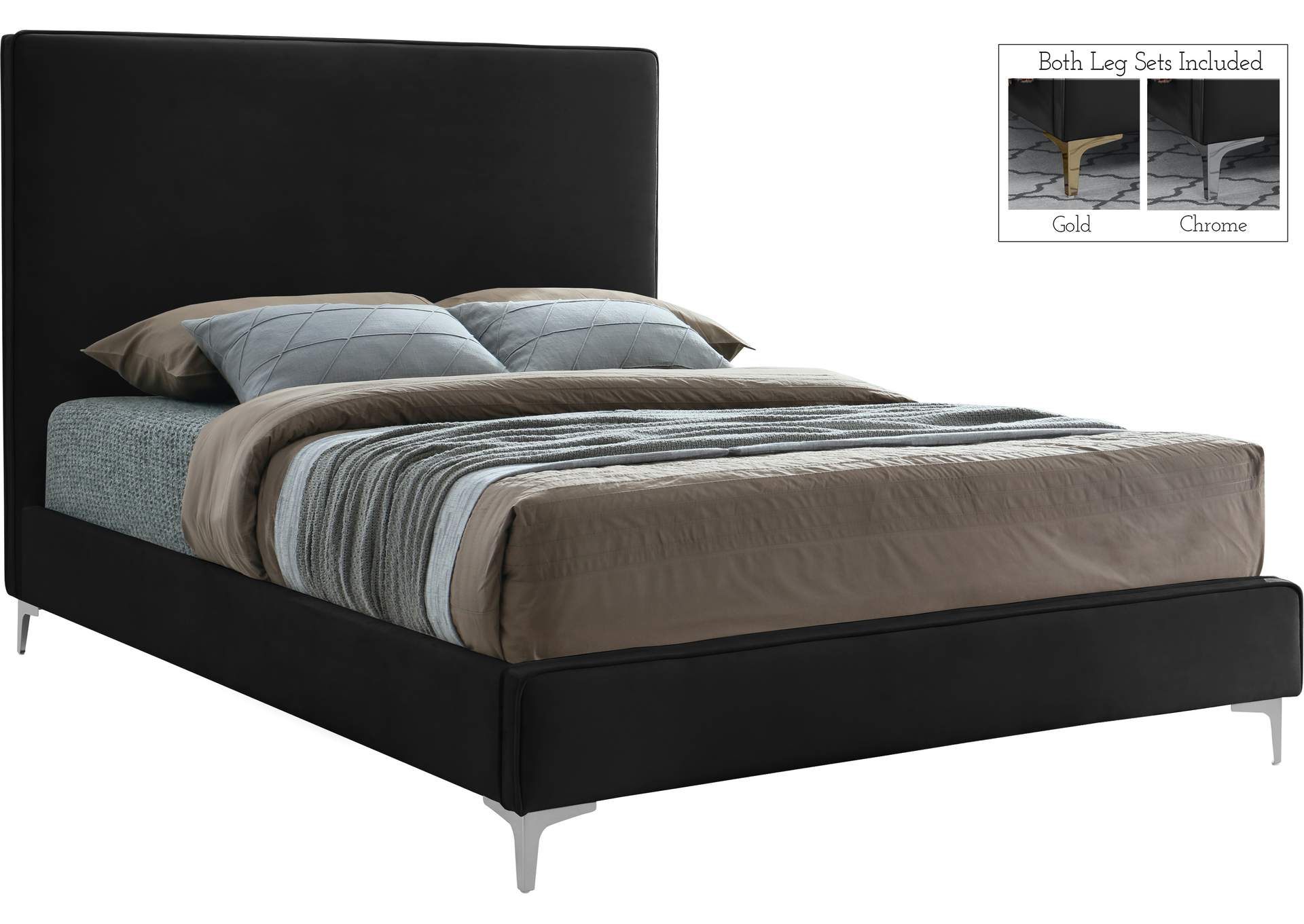 Geri Black Velvet Full Bed,Meridian Furniture