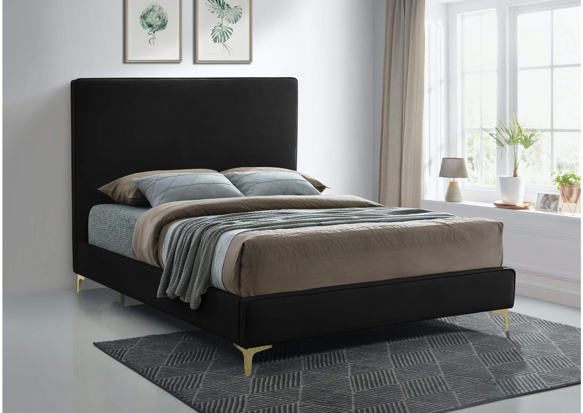 Geri Black Velvet Full Bed,Meridian Furniture