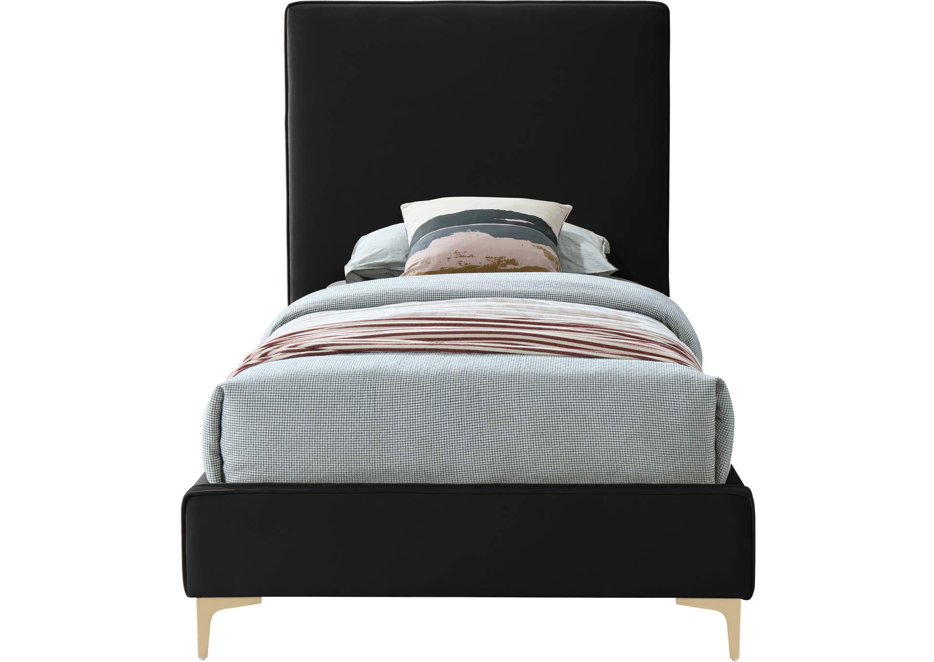 Geri Black Velvet Twin Bed,Meridian Furniture