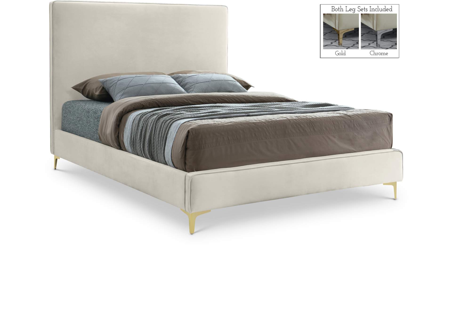 Geri Cream Velvet Full Bed,Meridian Furniture