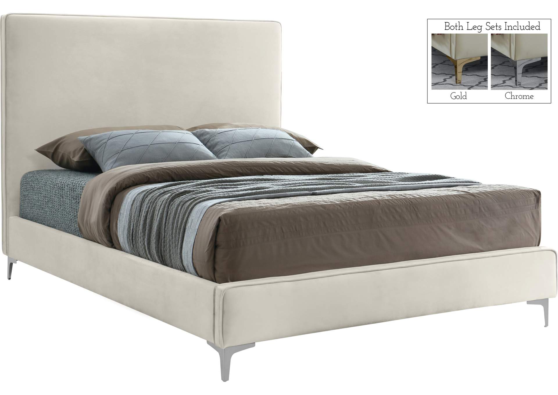 Geri Cream Velvet Full Bed,Meridian Furniture