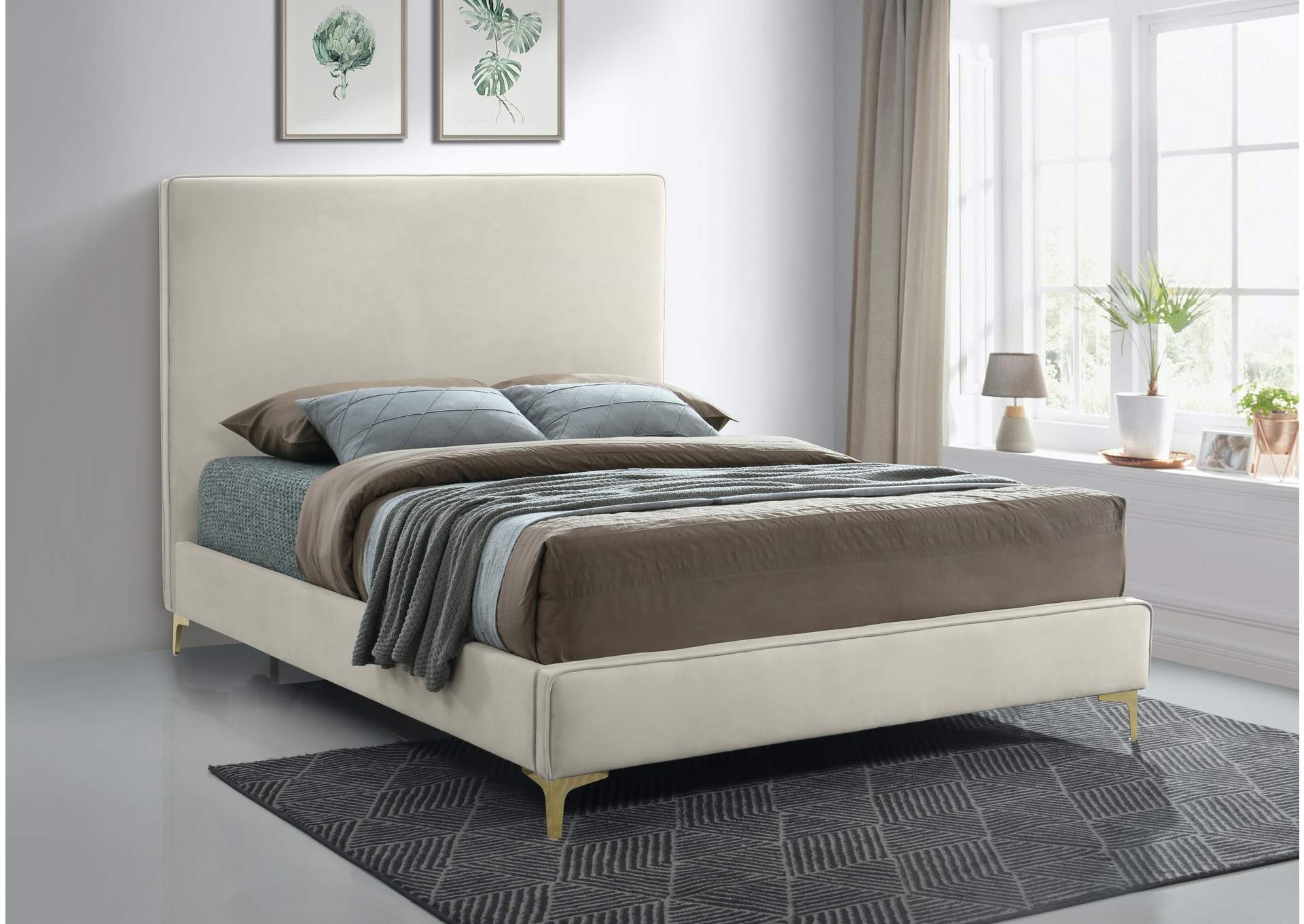 Geri Cream Velvet Queen Bed,Meridian Furniture