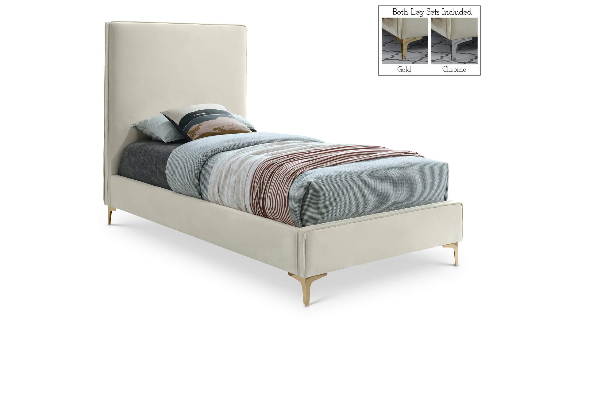 Geri Cream Velvet Twin Bed,Meridian Furniture