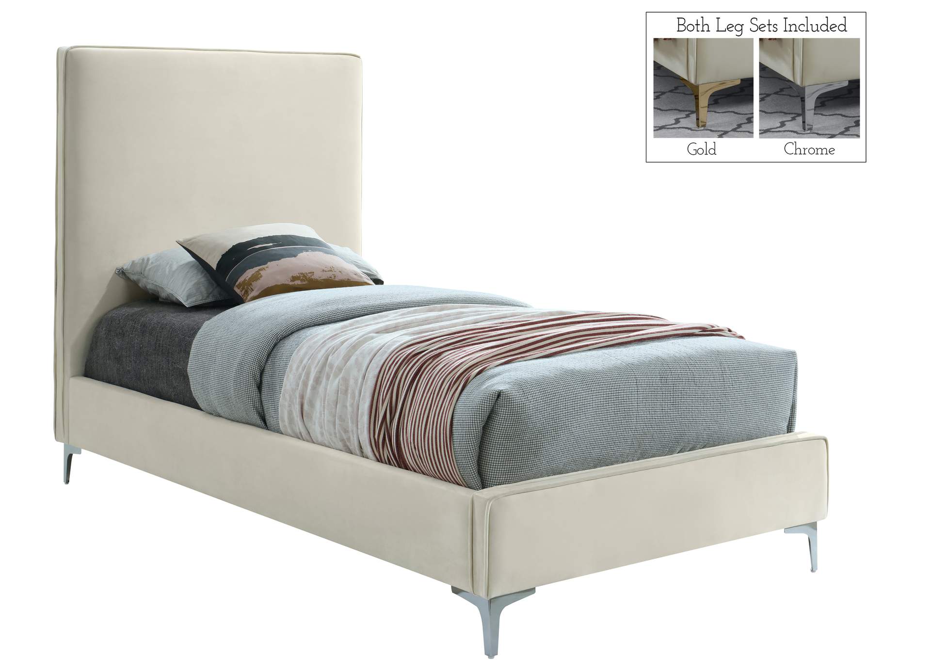 Geri Cream Velvet Twin Bed,Meridian Furniture