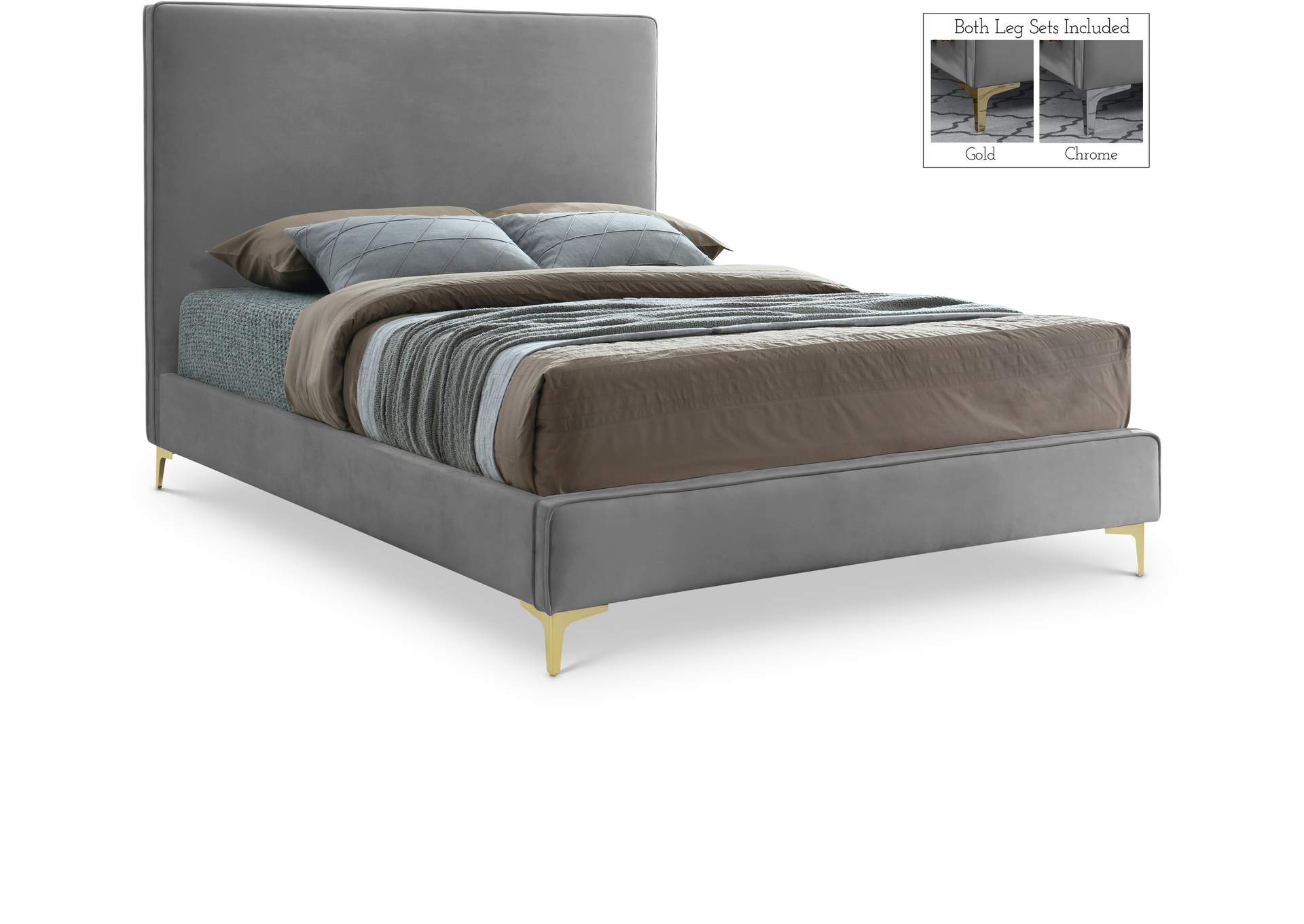 Geri Grey Velvet Full Bed,Meridian Furniture