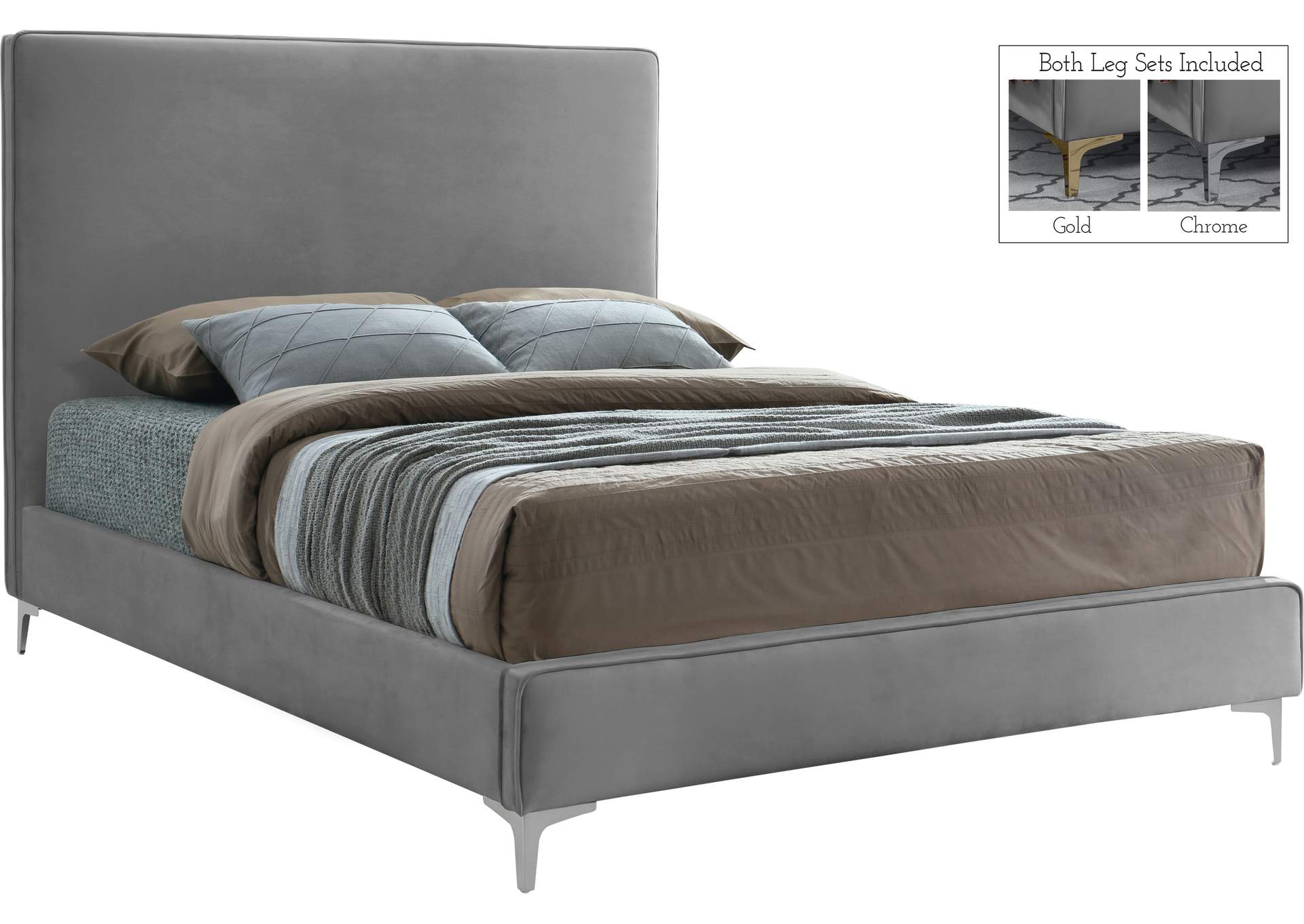 Geri Grey Velvet Full Bed,Meridian Furniture