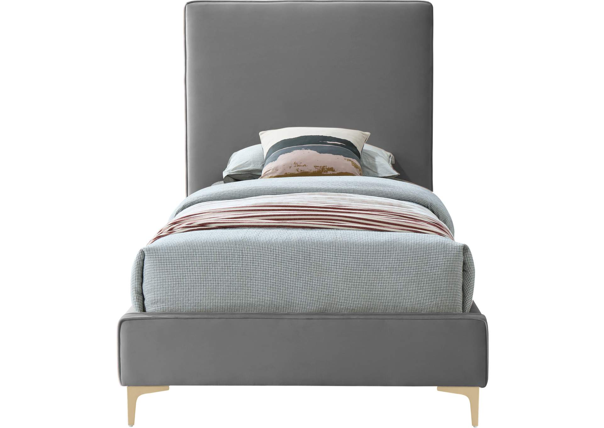 Geri Grey Velvet Twin Bed,Meridian Furniture