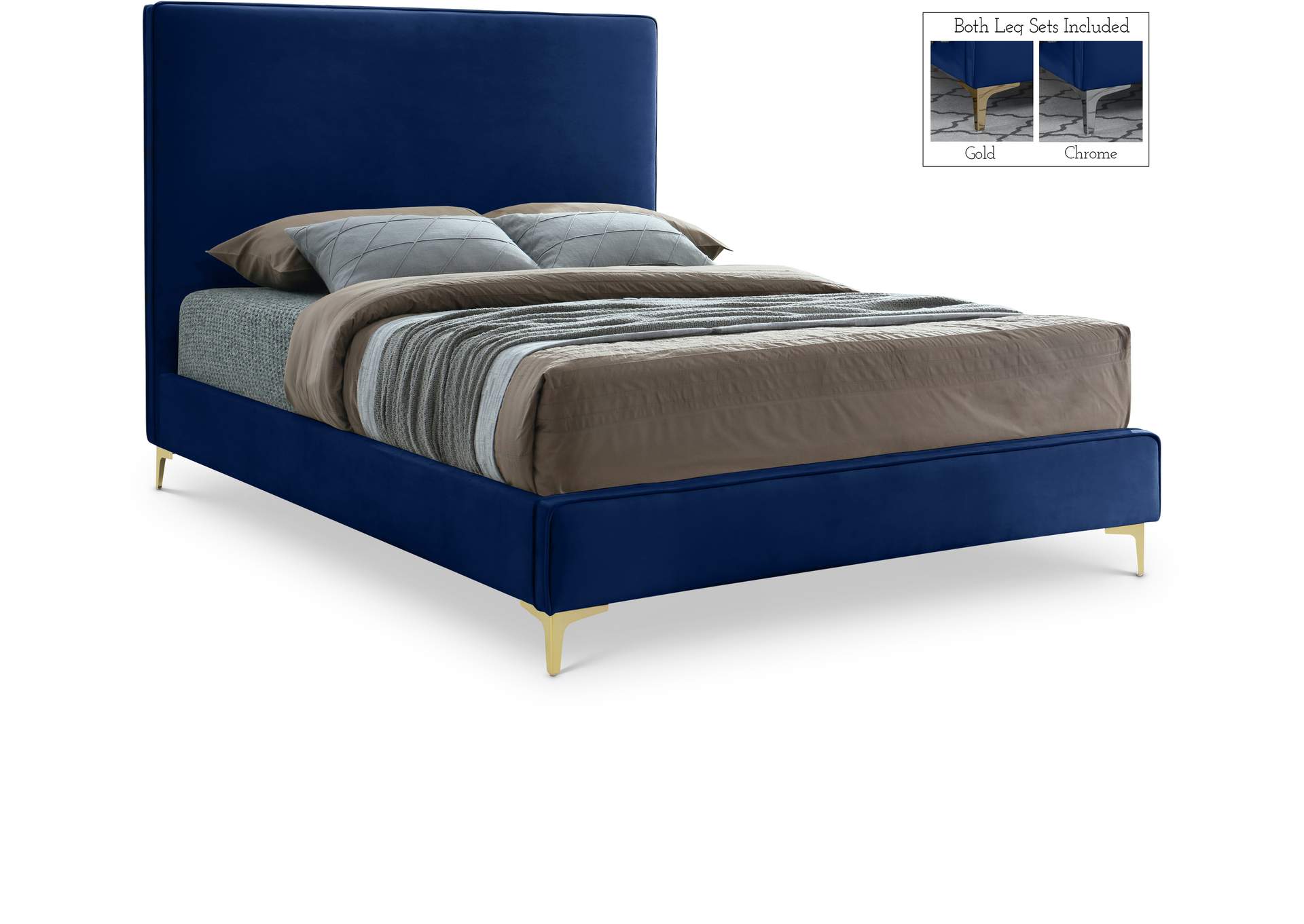 Geri Navy Velvet Full Bed,Meridian Furniture