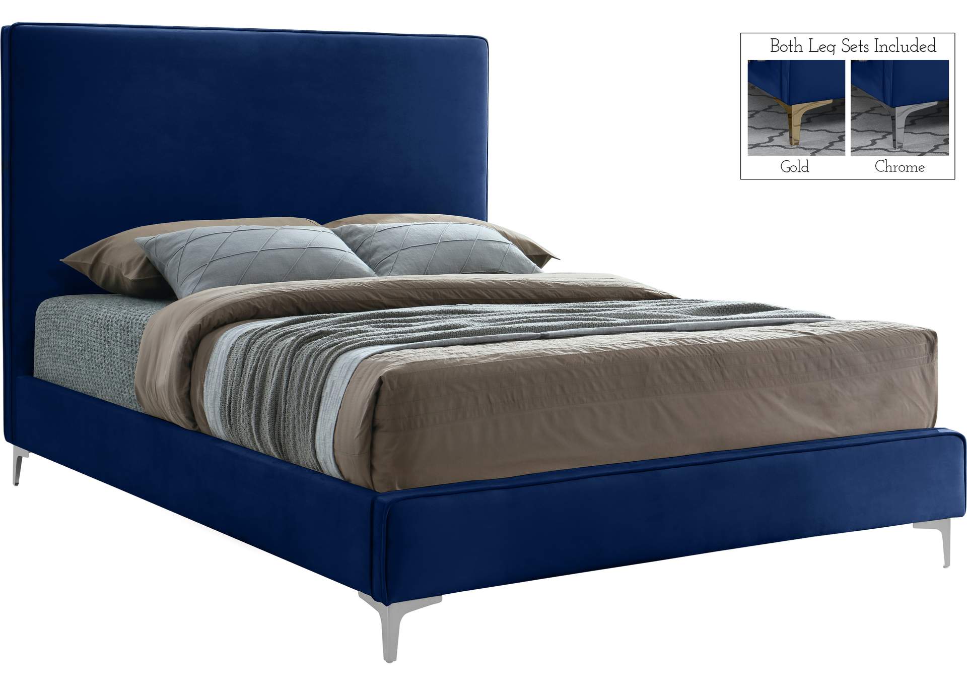 Geri Navy Velvet King Bed,Meridian Furniture