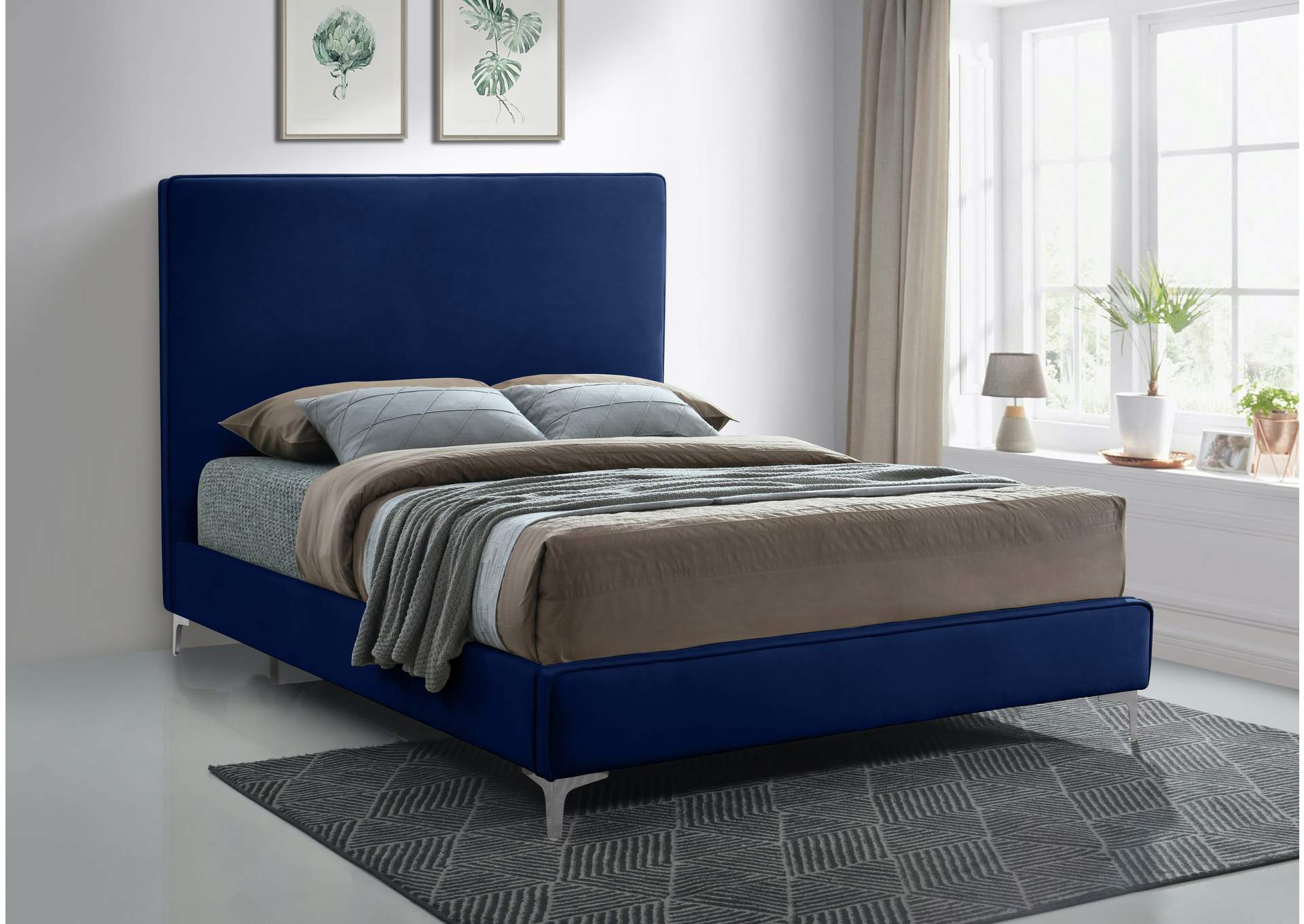 Geri Navy Velvet King Bed,Meridian Furniture