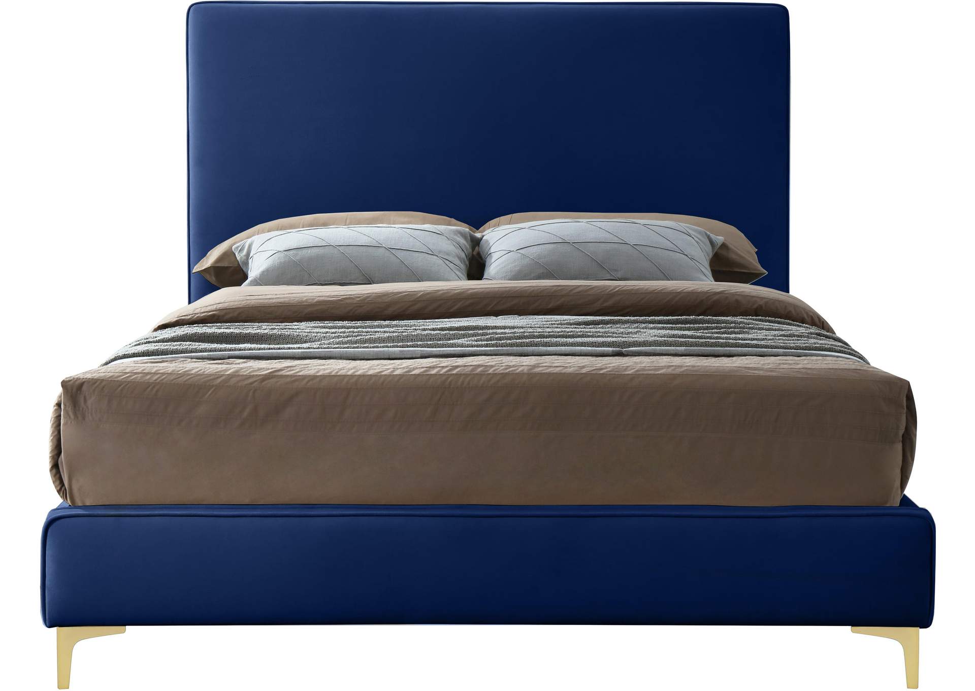 Geri Navy Velvet Queen Bed,Meridian Furniture