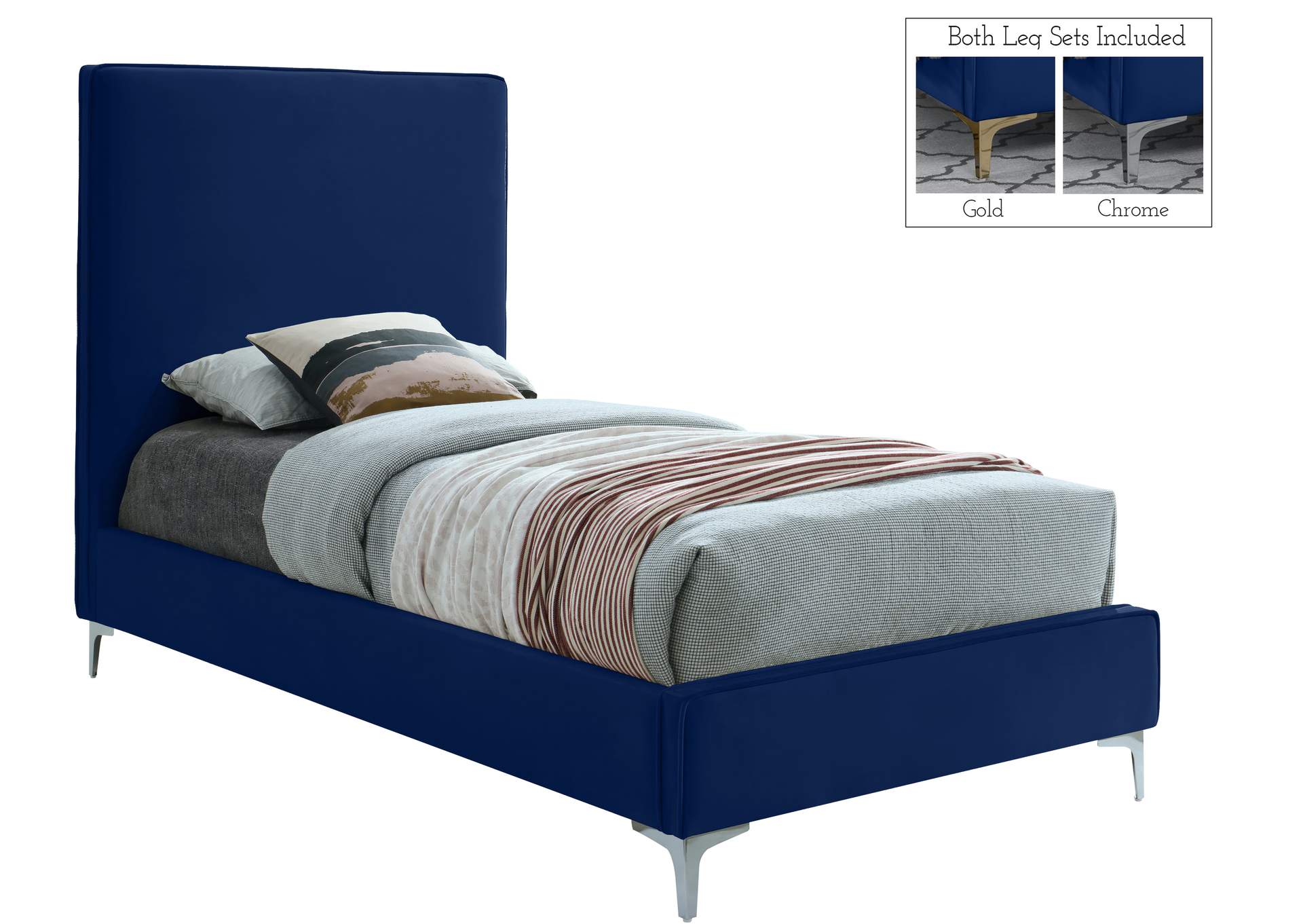 Geri Navy Velvet Twin Bed,Meridian Furniture