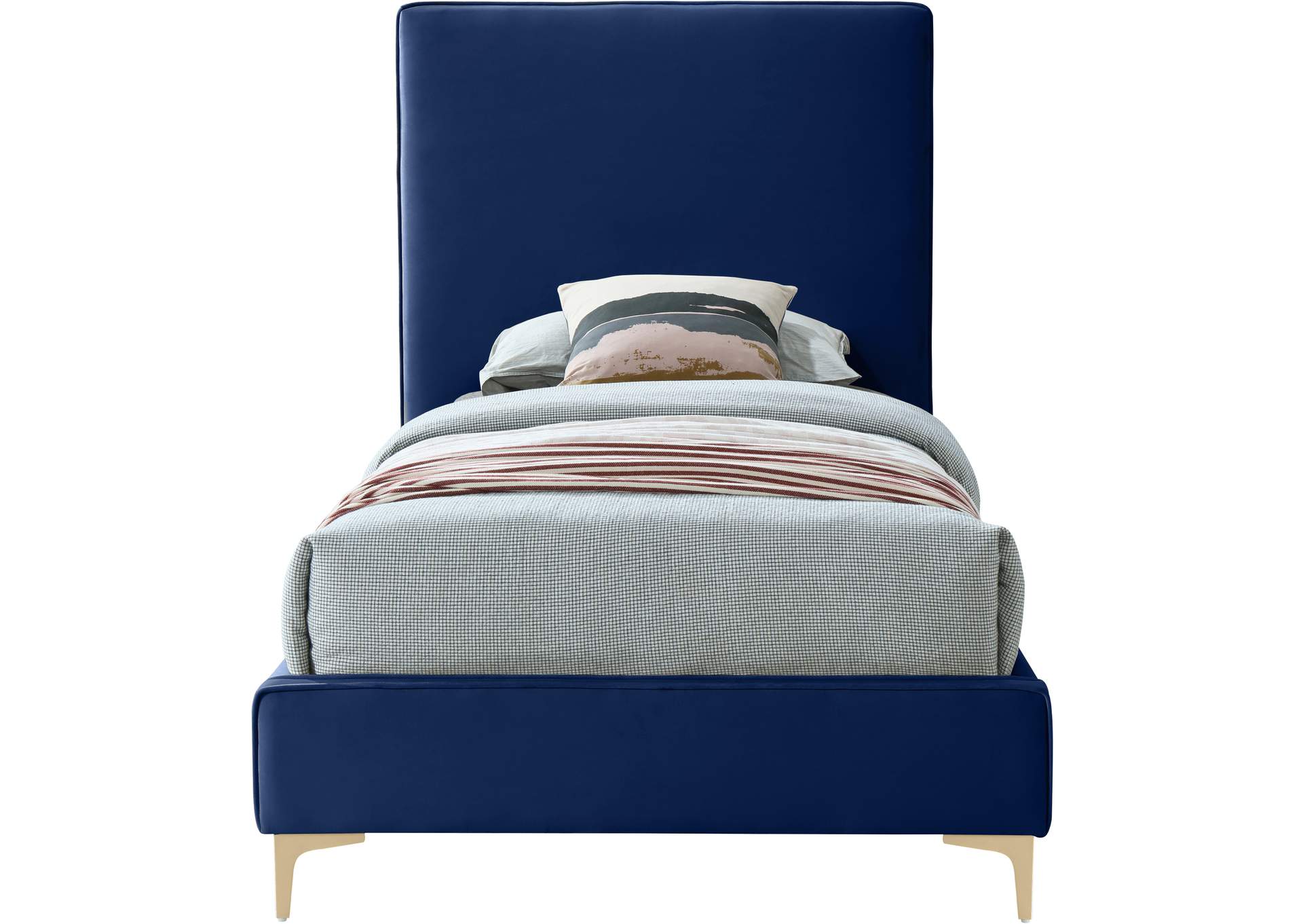 Geri Navy Velvet Twin Bed,Meridian Furniture
