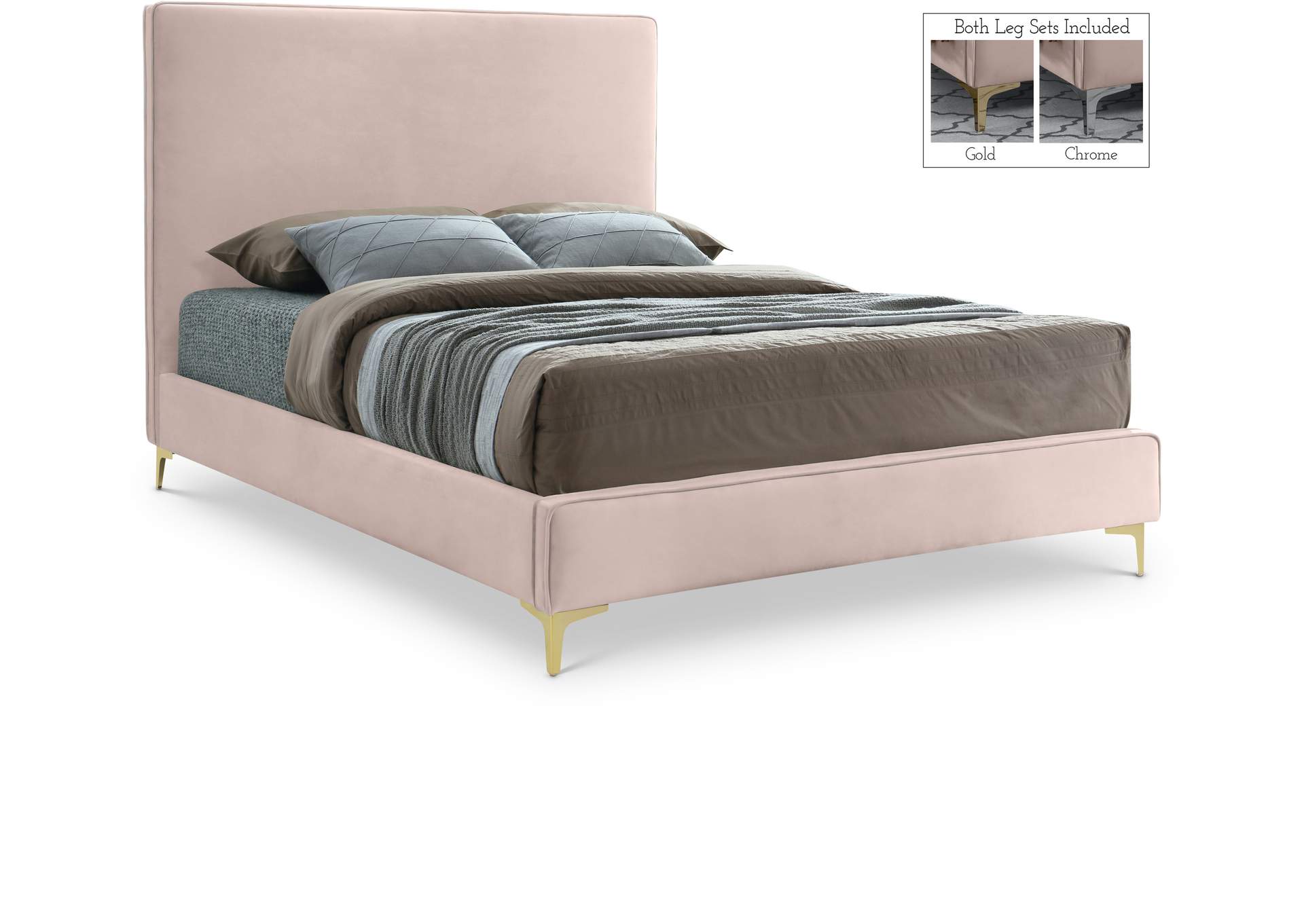 Geri Pink Velvet Full Bed,Meridian Furniture