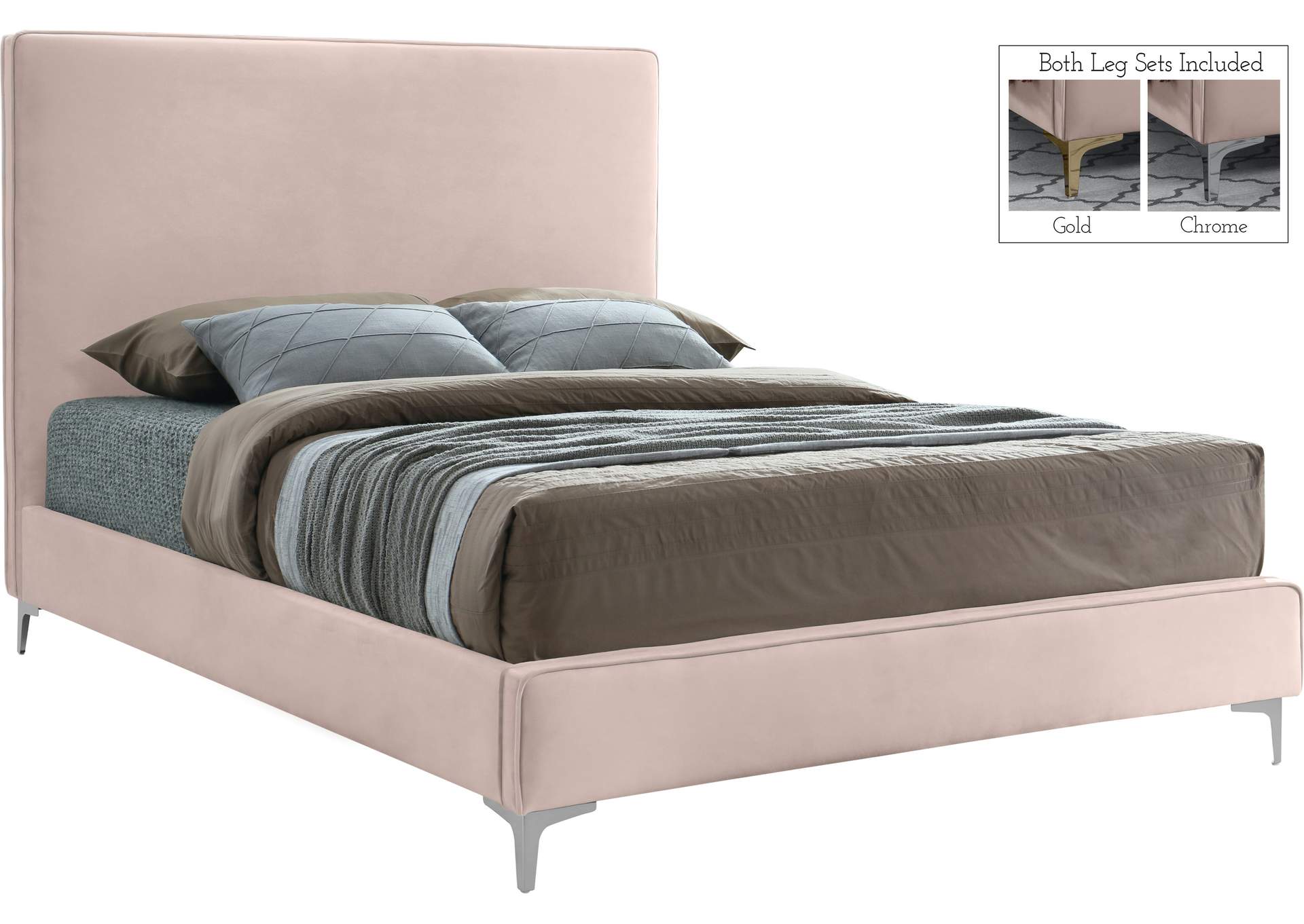 Geri Pink Velvet Full Bed,Meridian Furniture