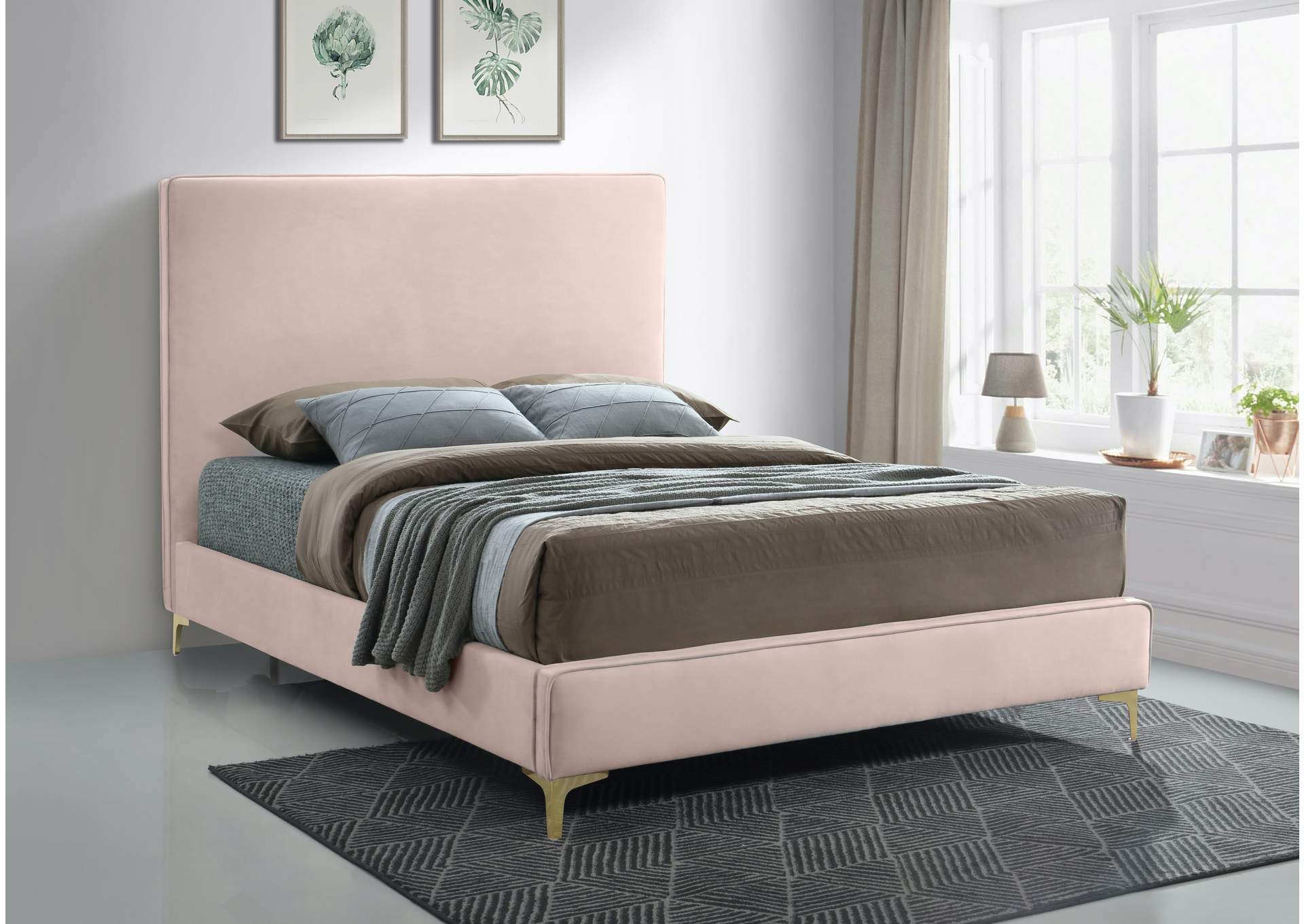 Geri Pink Velvet King Bed,Meridian Furniture